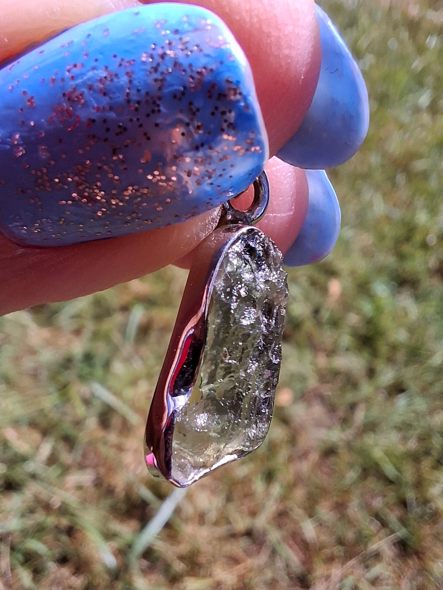 Moldavite Pendant, 925 Silver, Tektite (Ref: P94)
