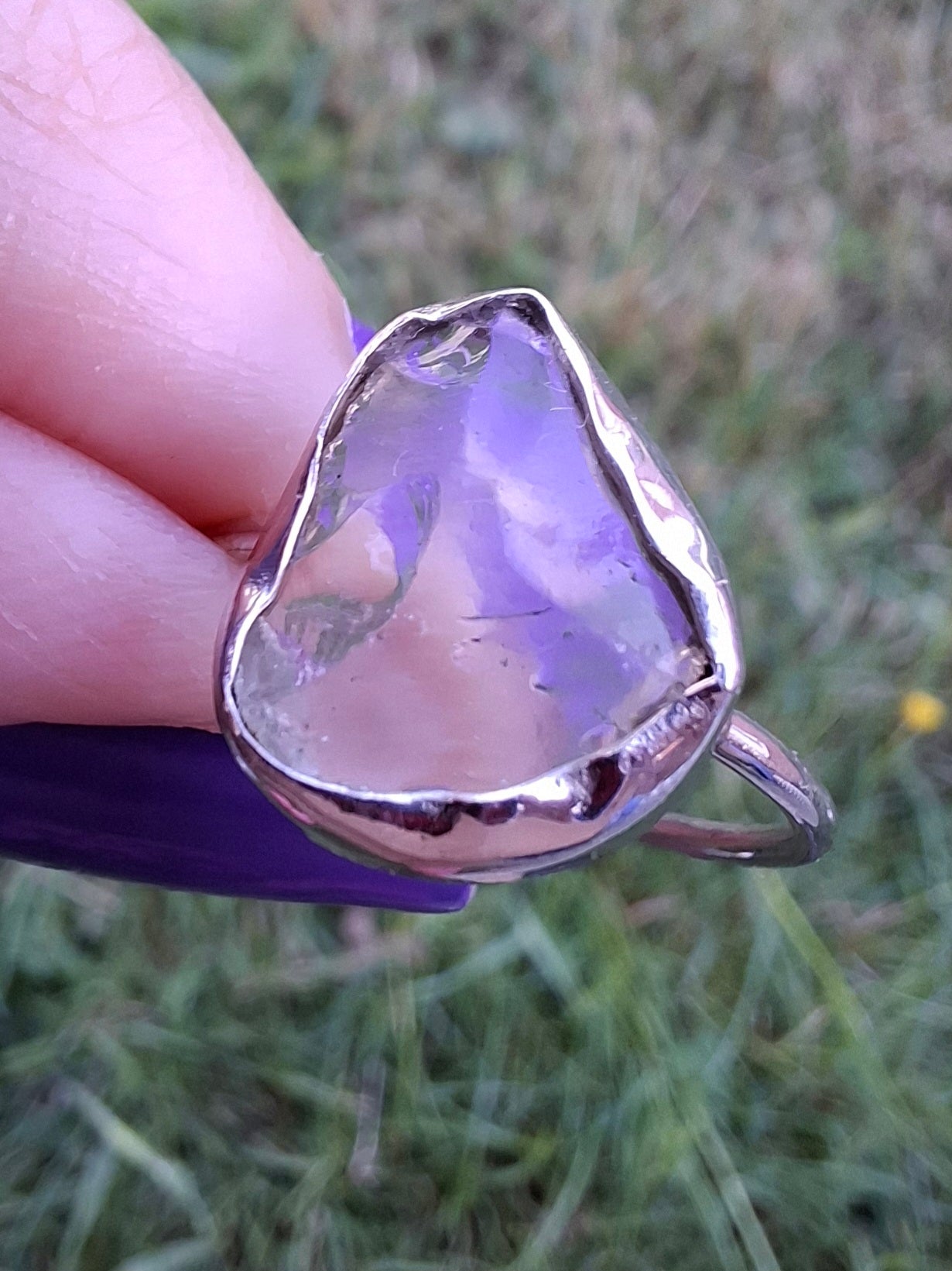 Libyan Desert Glass Ring, size small R, 925 Silver, Tektite (Ref: LR40)