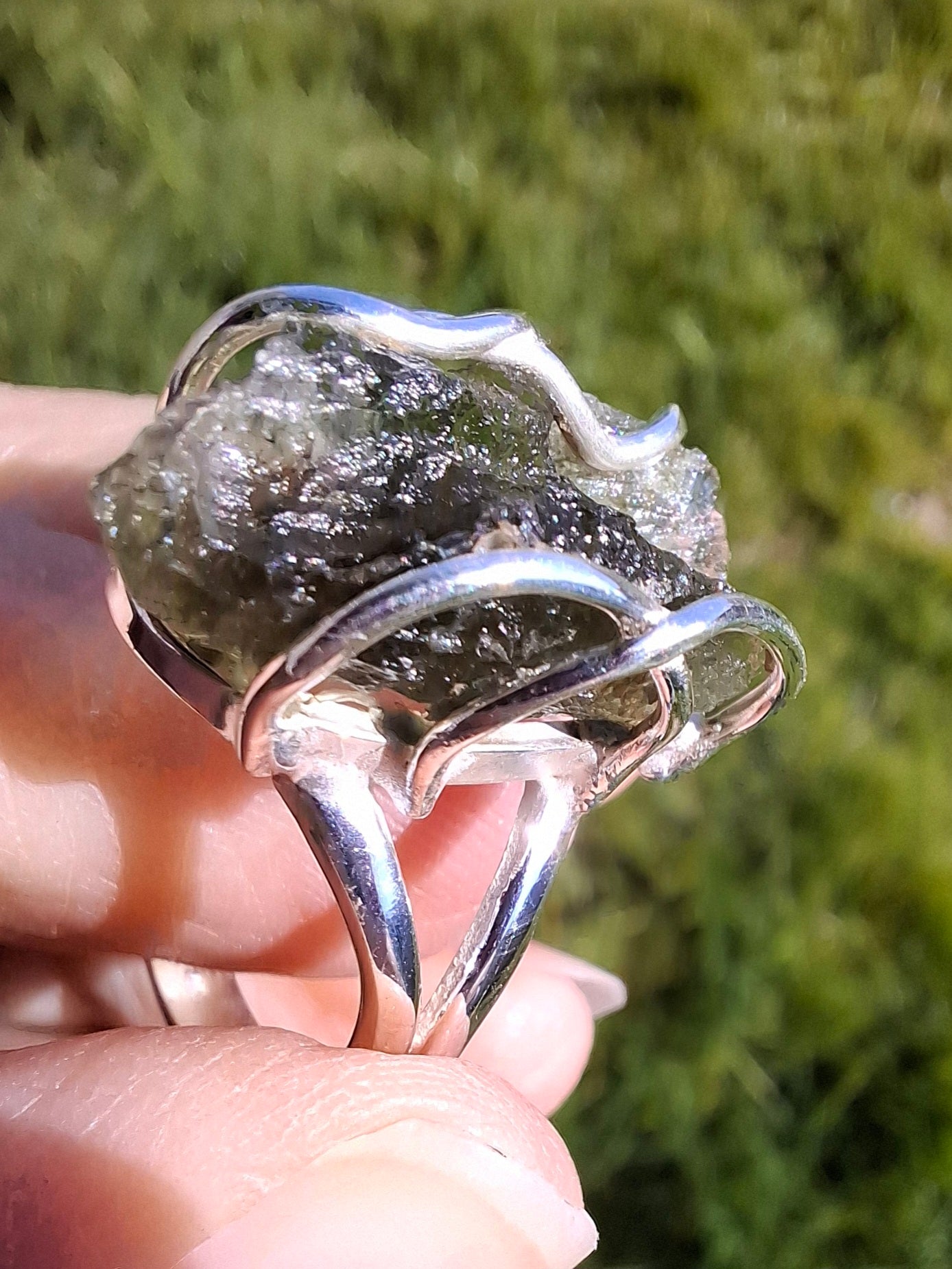 Moldavite Ring, size U, 925 Silver (Ref: R13)