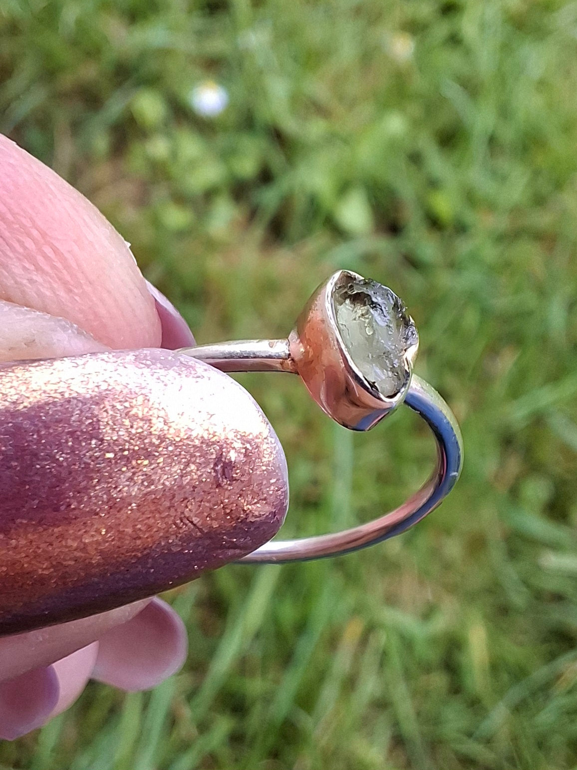 Moldavite Ring, size large M, 925 Silver, Tektite (Ref: R51)