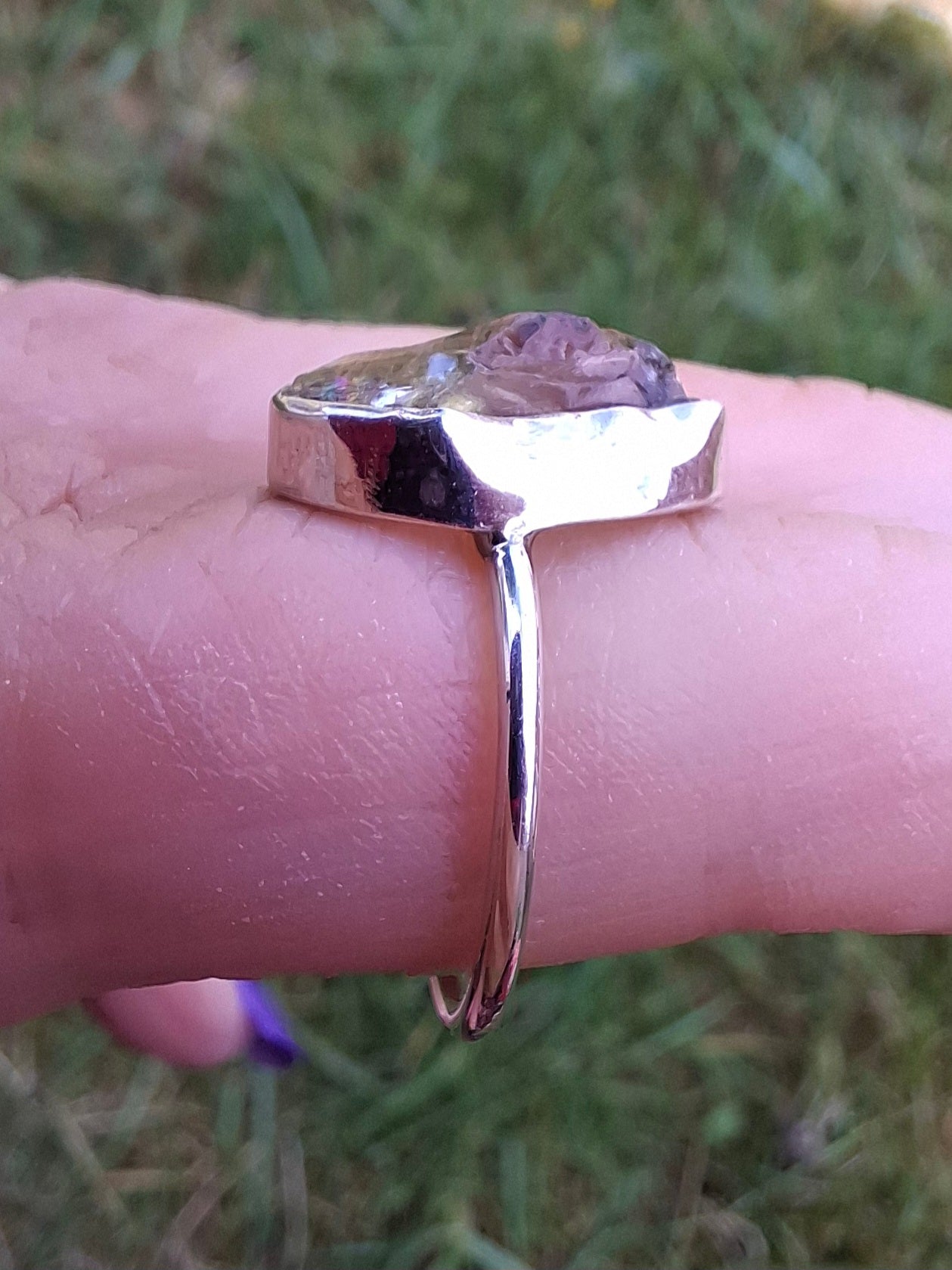 Libyan Desert Glass Ring, size K, 925 Silver, Tektite 🌈 (Ref: LR12)