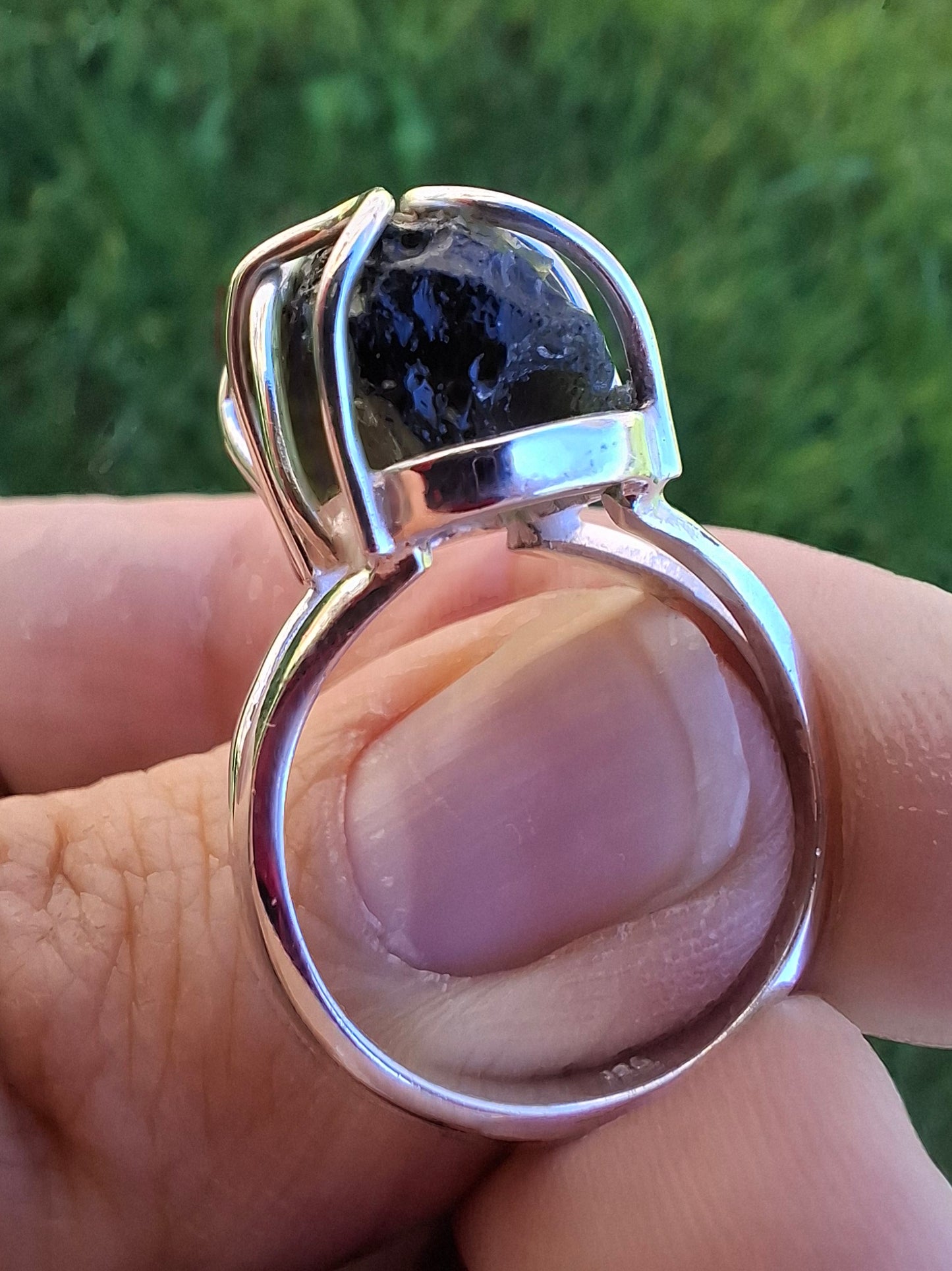 Moldavite Ring, size O, 925 Silver, Tektite (Ref: R9)