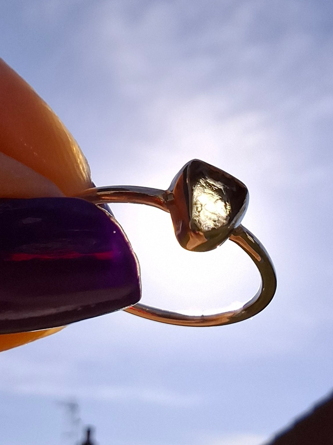 Moldavite Ring, size large L/small M, 925 Silver, Tektite (Ref: R50)
