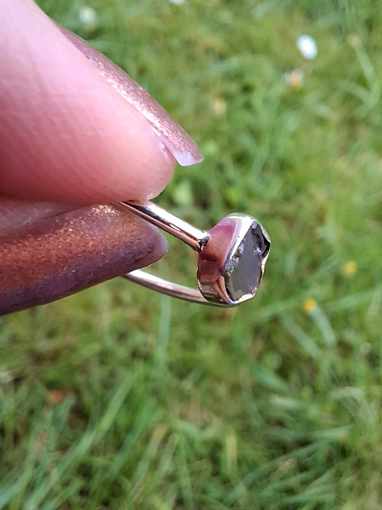 Moldavite Ring, size small R, 925 Silver, Tektite (Ref: R52)