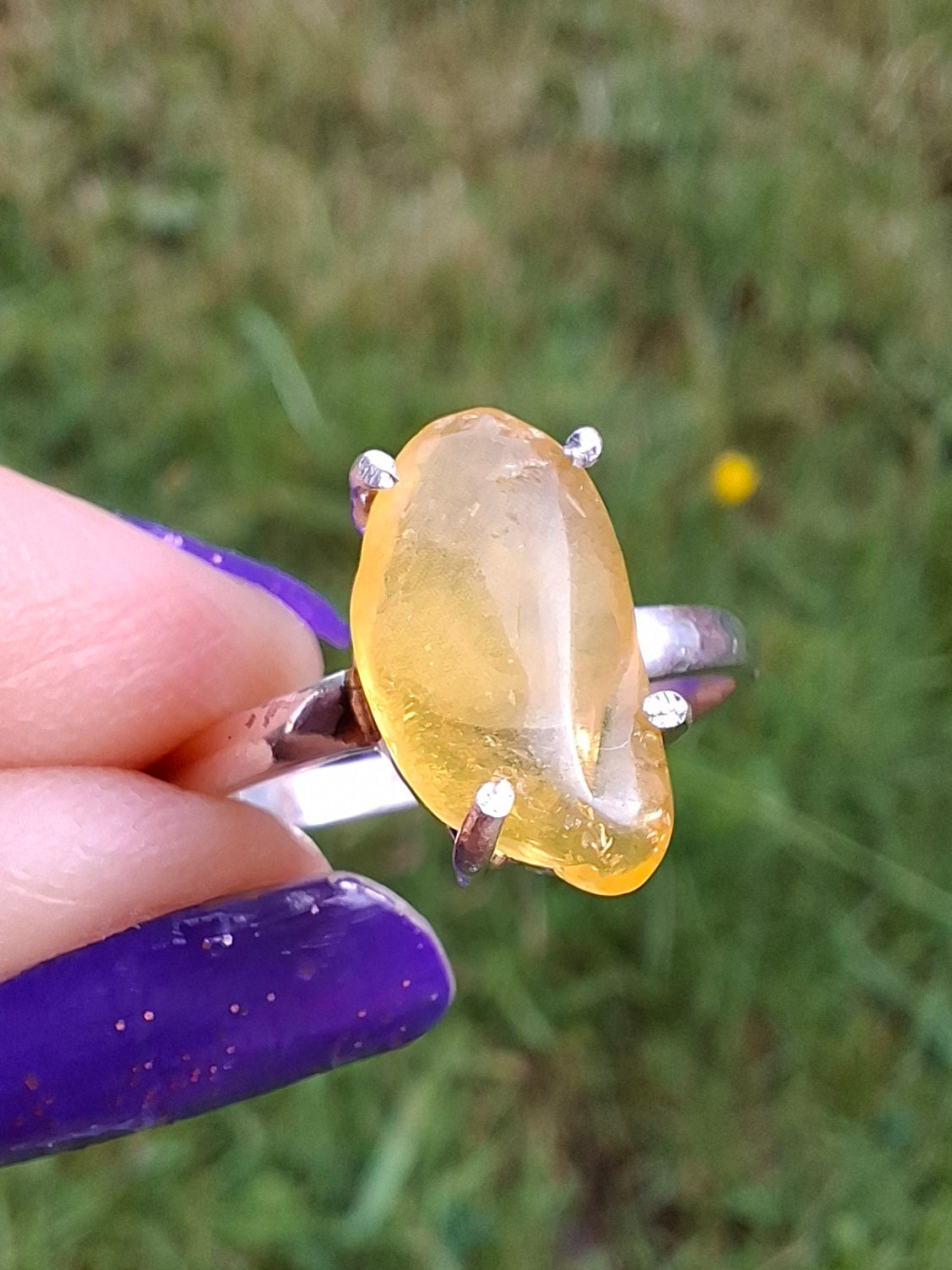 Baltic Amber Ring, size large Q, 925 Silver, Fossil (Ref: AR13)
