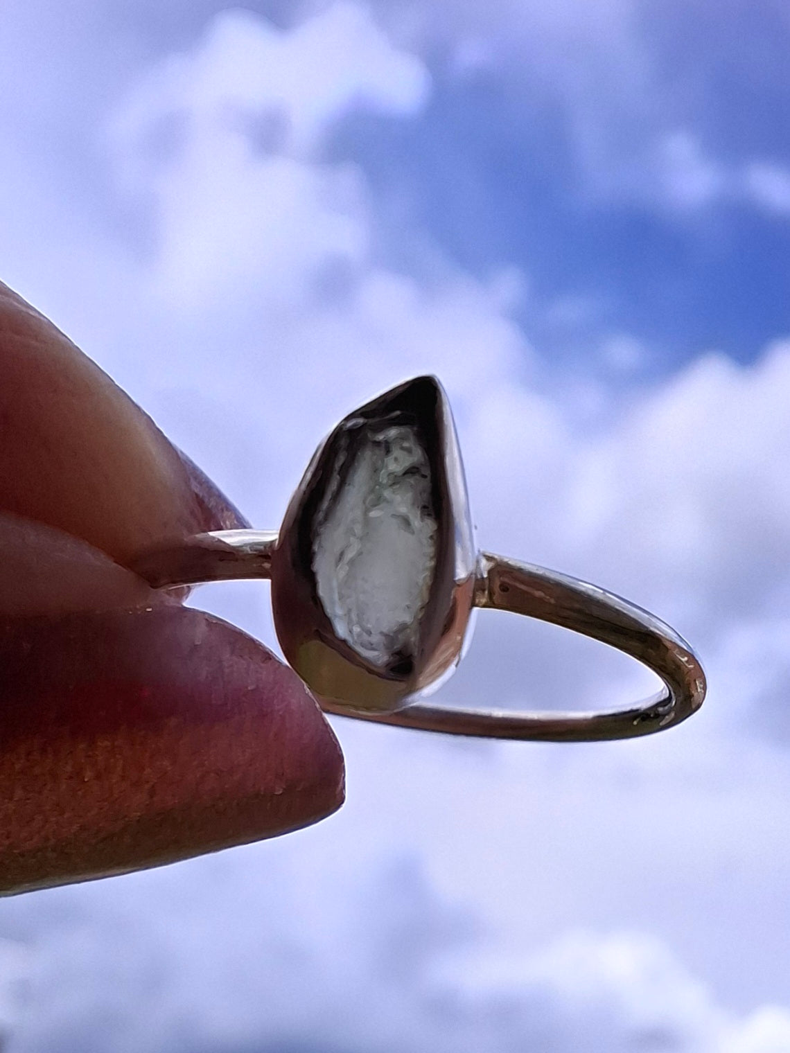 Moldavite Ring, size small L, 925 Silver, Tektite (Ref: R35)
