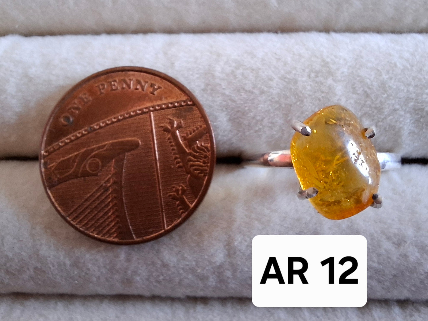 Baltic Amber Ring, size large O, 925 Silver, Fossil (Ref: AR12)