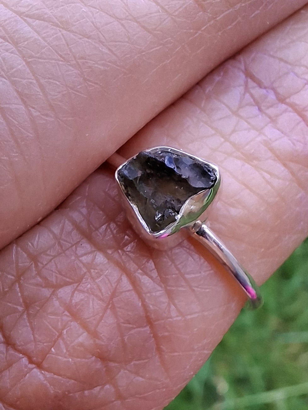 Moldavite Ring, Size small L, 925 Silver, Tektite (Ref: R34)