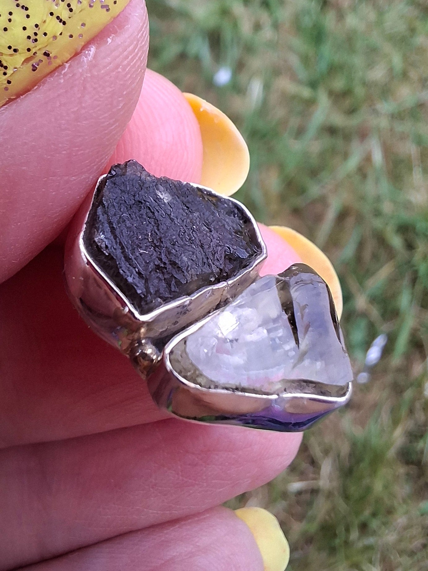 Moldavite & Libyan Desert Glass Pendant, 925 Silver, Tektite (Ref: MLP3)