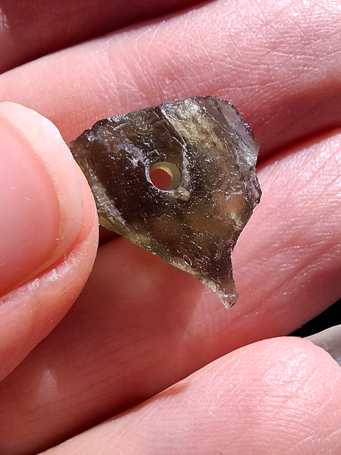 DRILLED, Moldavite Piece, 1.07g, Tektite (Ref: D15)