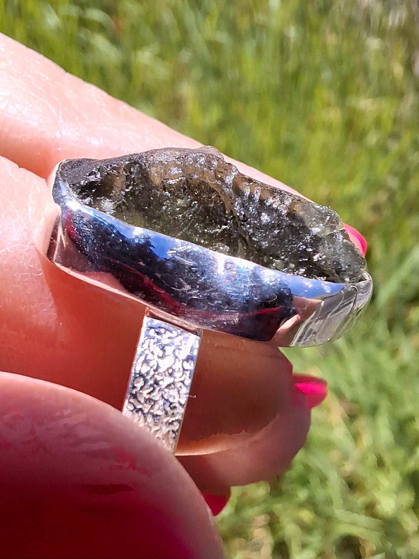Moldavite Ring, size Y, 925 Silver, Tektite (Ref: R330)