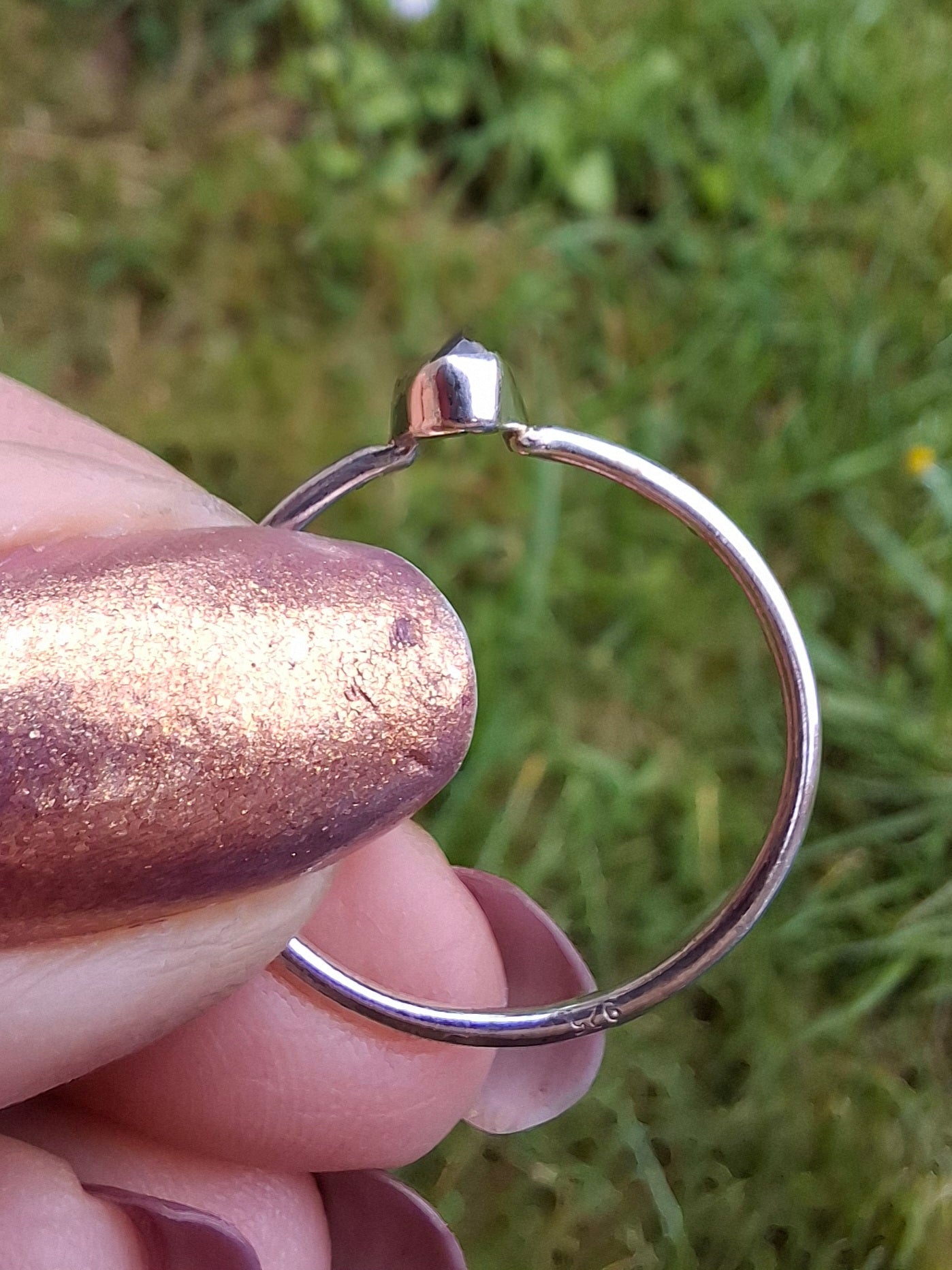 Moldavite Ring, size large T/small U, 925 Silver, Tektite (Ref: R71)