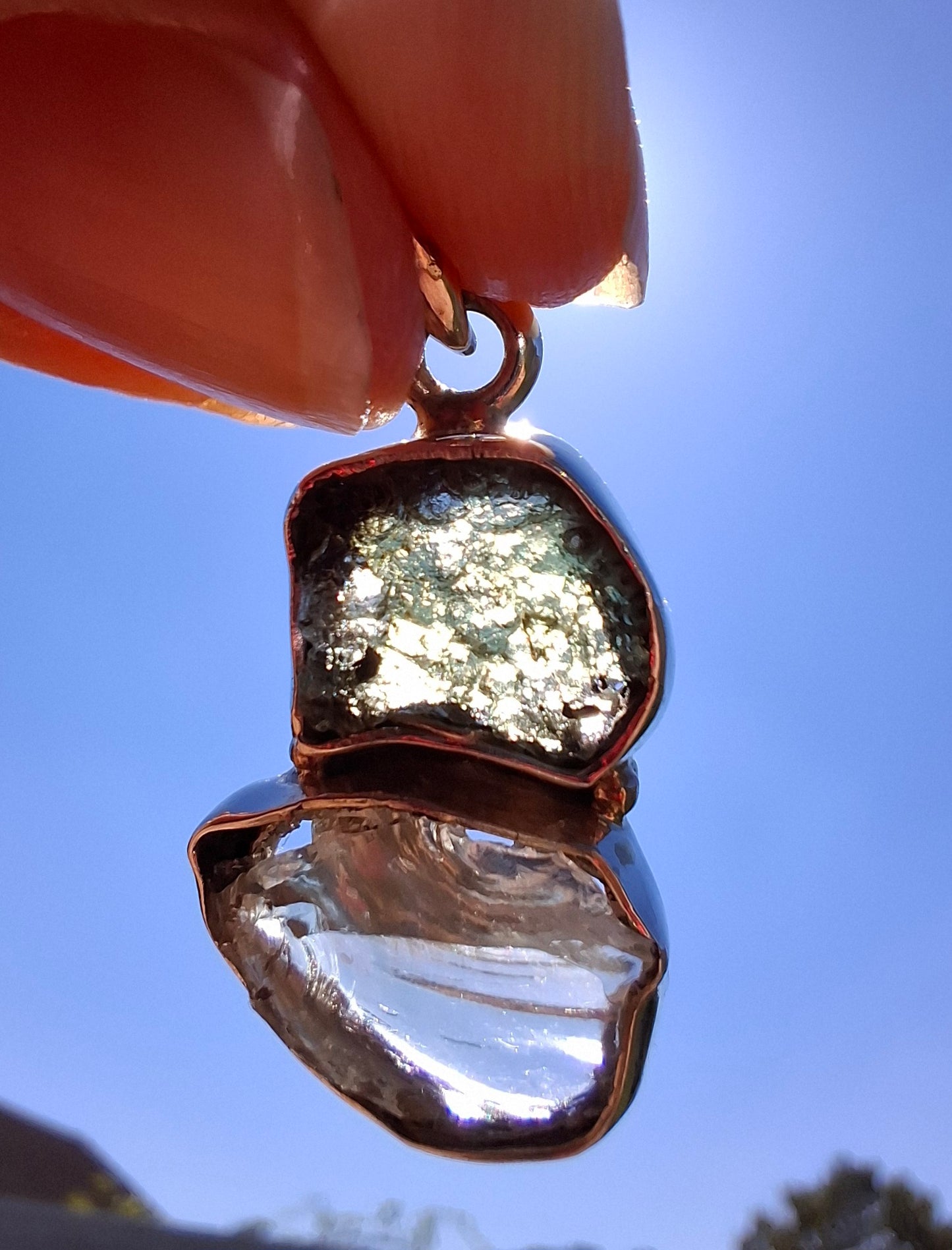Moldavite & Libyan Desert Glass Pendant, 925 Silver, Tektite (Ref: MLP4)