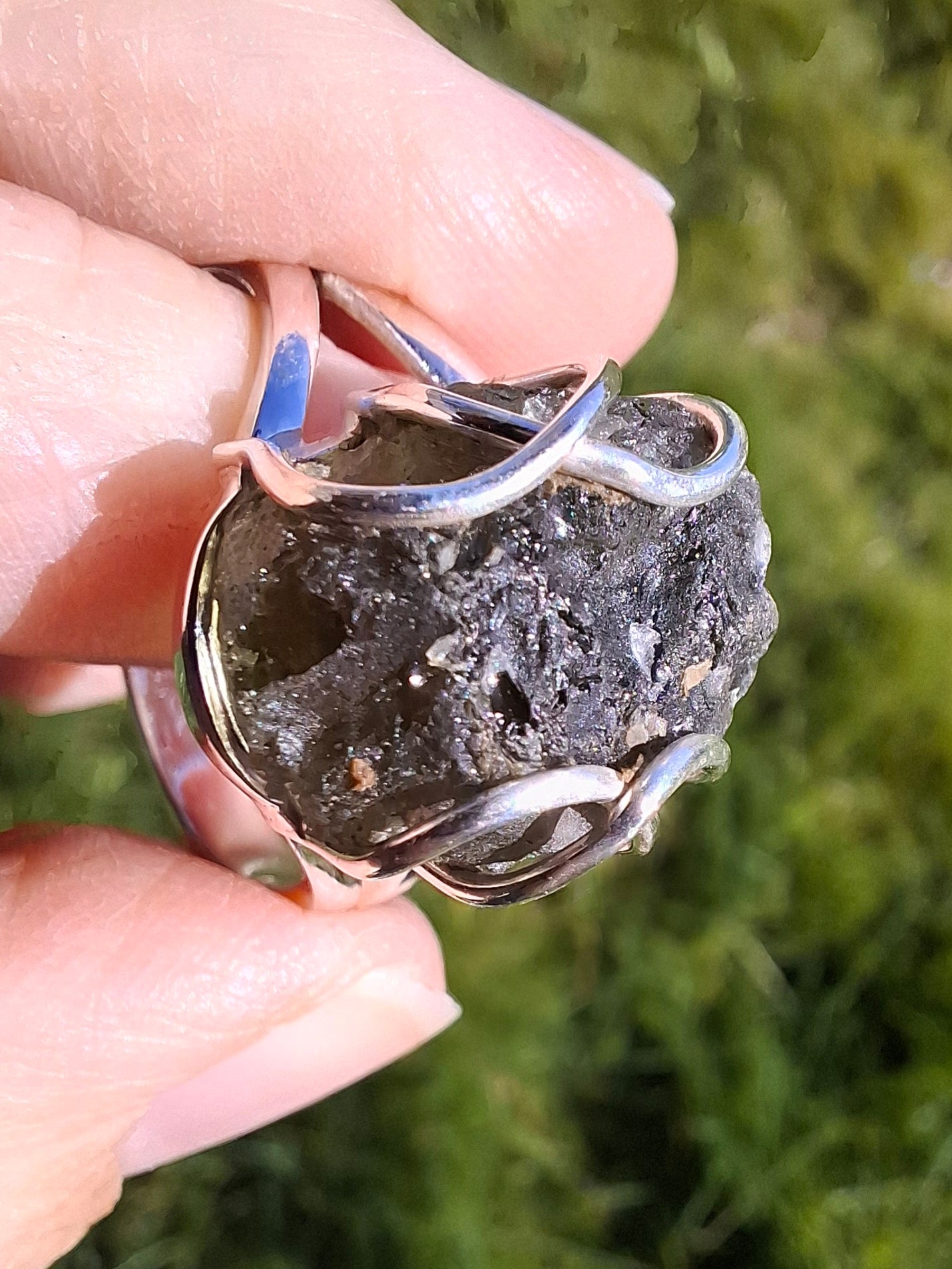 Moldavite Ring, size Y, 925 Silver, Tektite (Ref: R17)