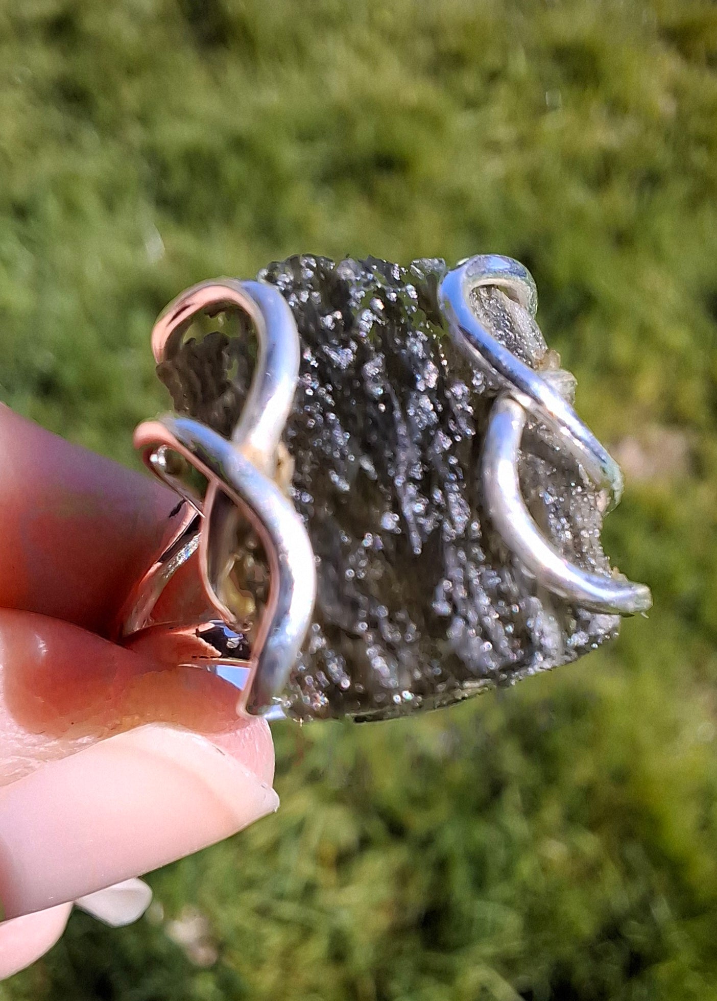 Moldavite Ring, size U, 925 Silver, Tektite (Ref: R14)