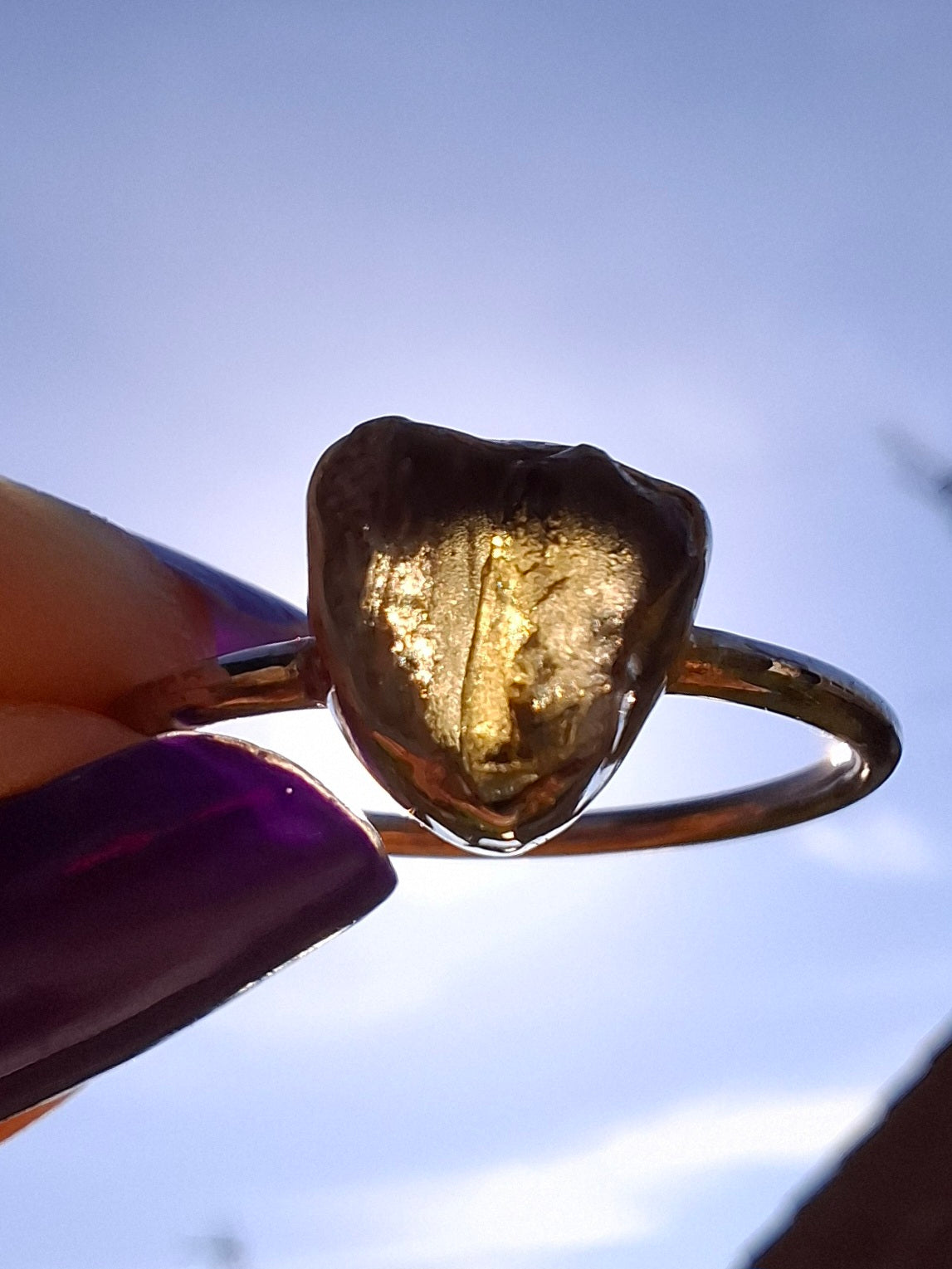 Moldavite Ring, size small X, 925 Silver, Tektite (Ref: R33)