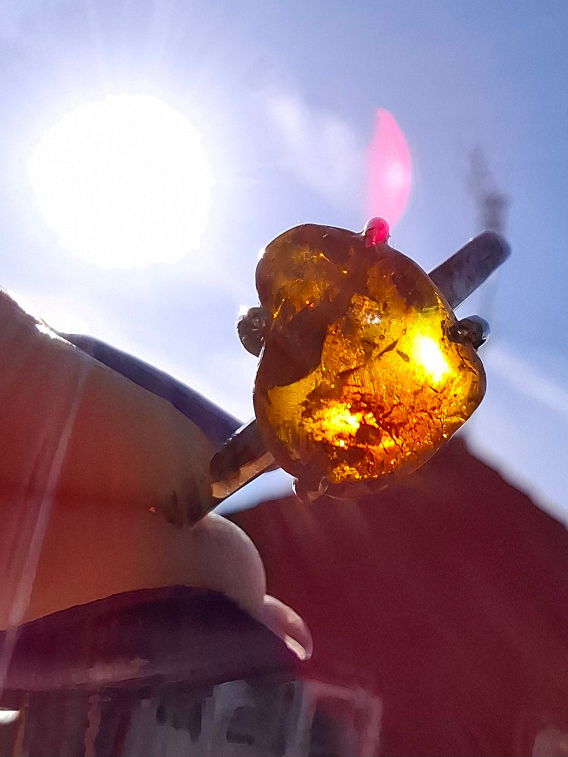 Baltic Amber Ring, size large X, 925 Silver, Fossil (Ref: AR34)