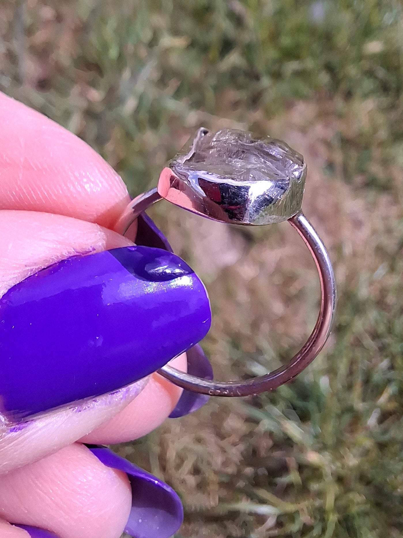 Libyan Desert Glass Ring, size large P, 925 Silver, Tektite (Ref: LR29)