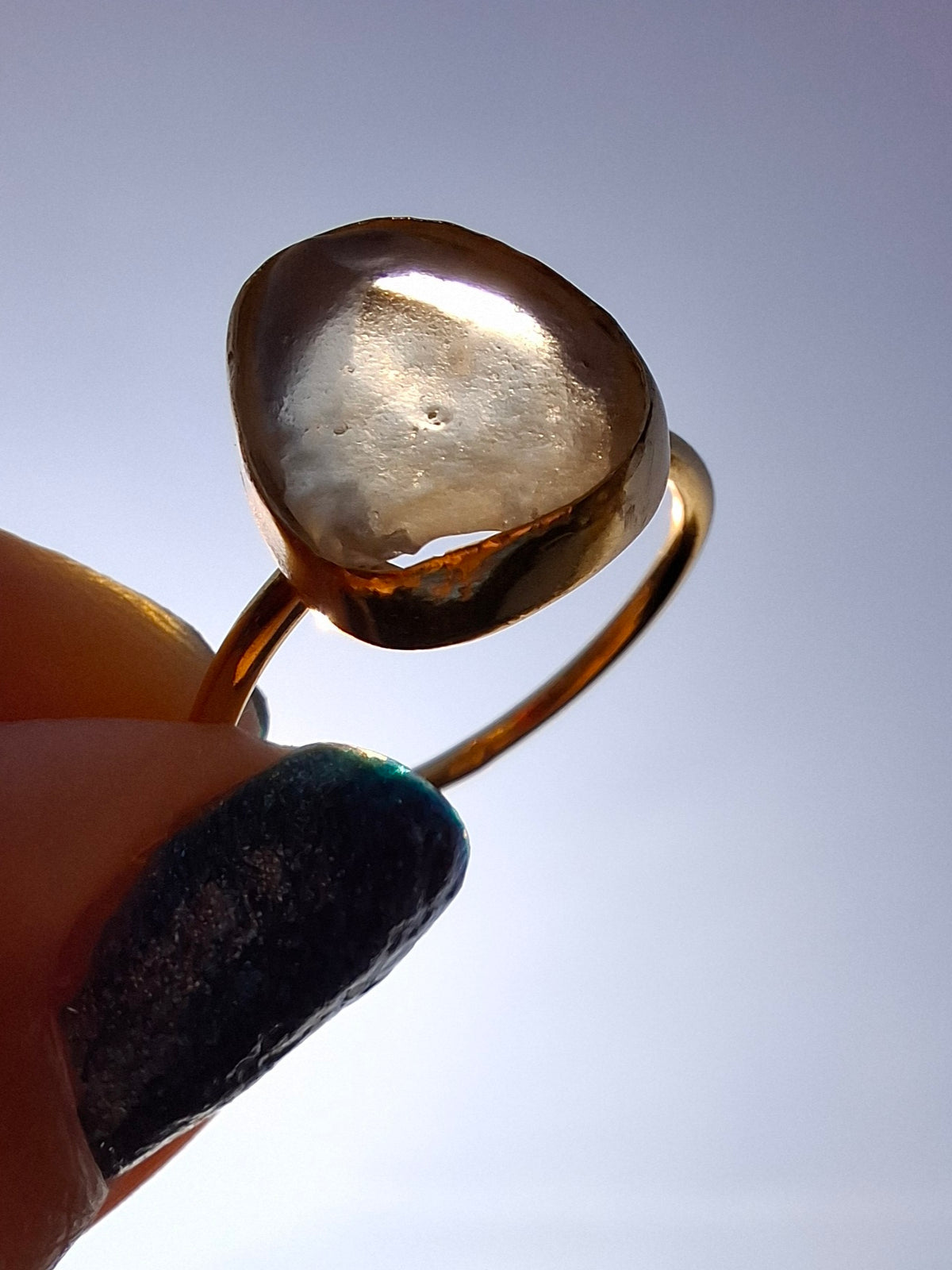 Libyan Desert Glass Ring, 14K GOLD Plated, size large Q, Tektite (Ref: LR80)