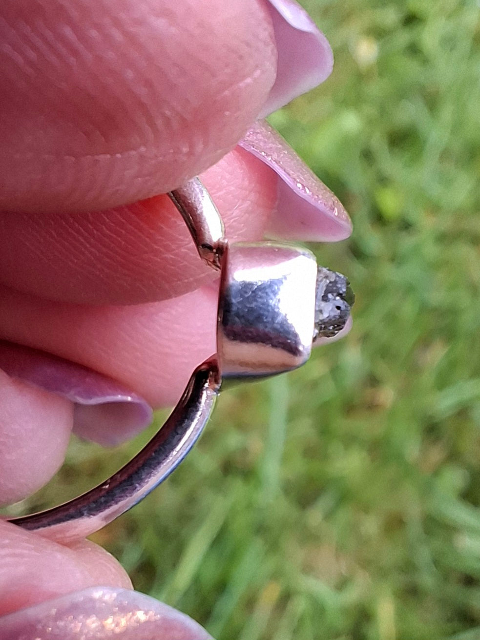 Moldavite Ring, size large K/small L, 925 Silver, Tektite (Ref: R58)