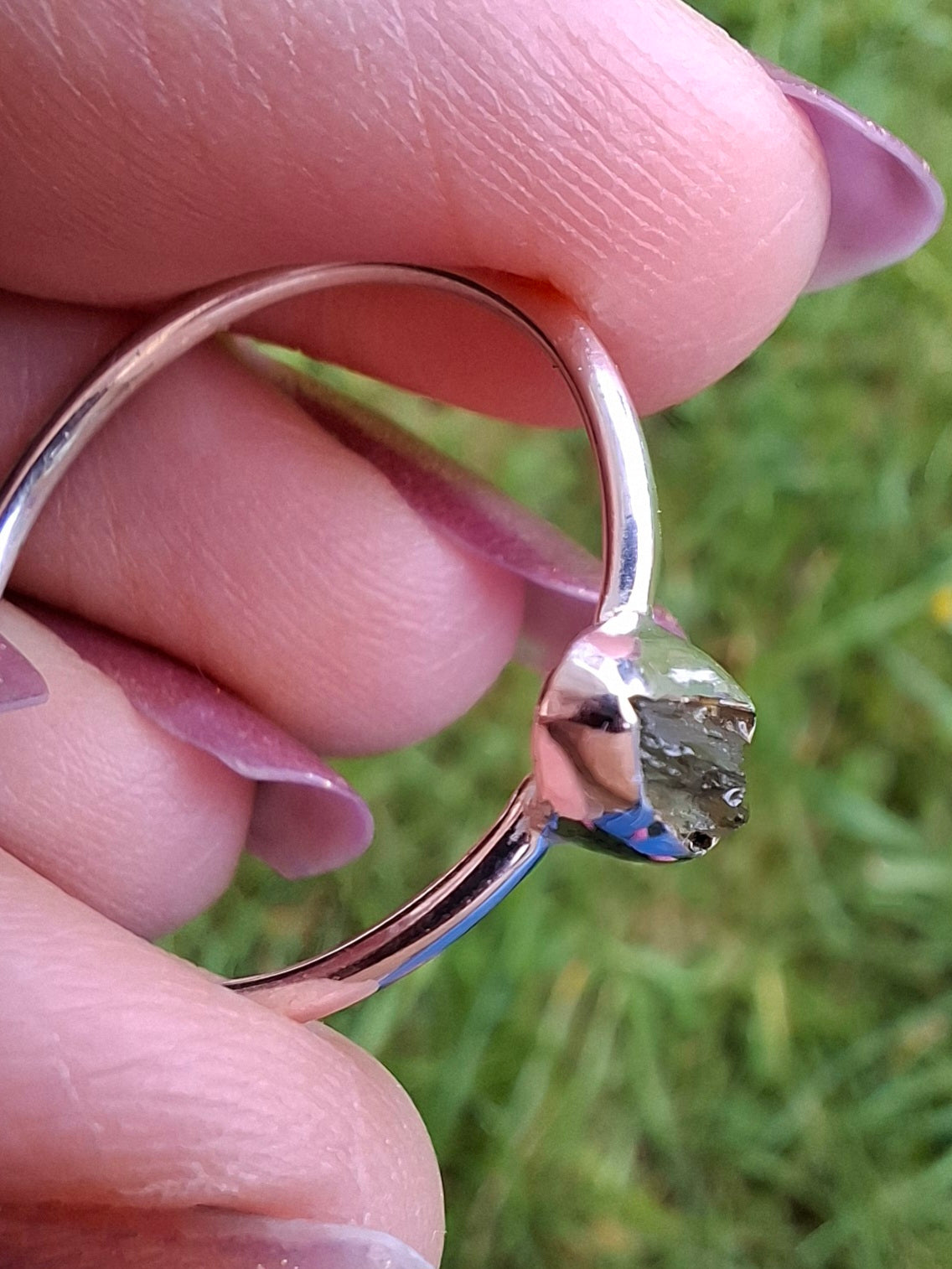 Moldavite Ring, size large R/small S, 925 Silver, Tektite (Ref: R54)