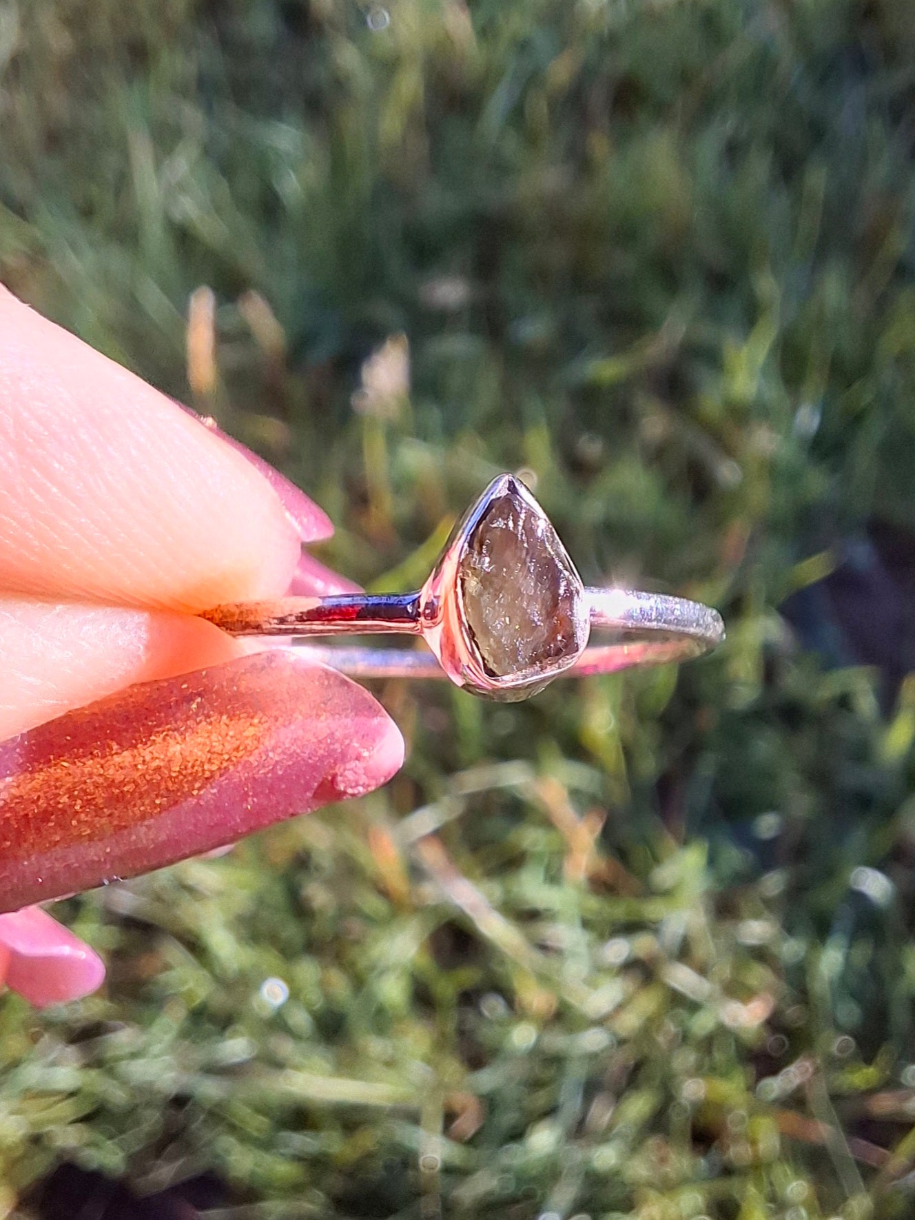 Moldavite Ring, size Q, 925 Silver, Tektite (Ref: R45)