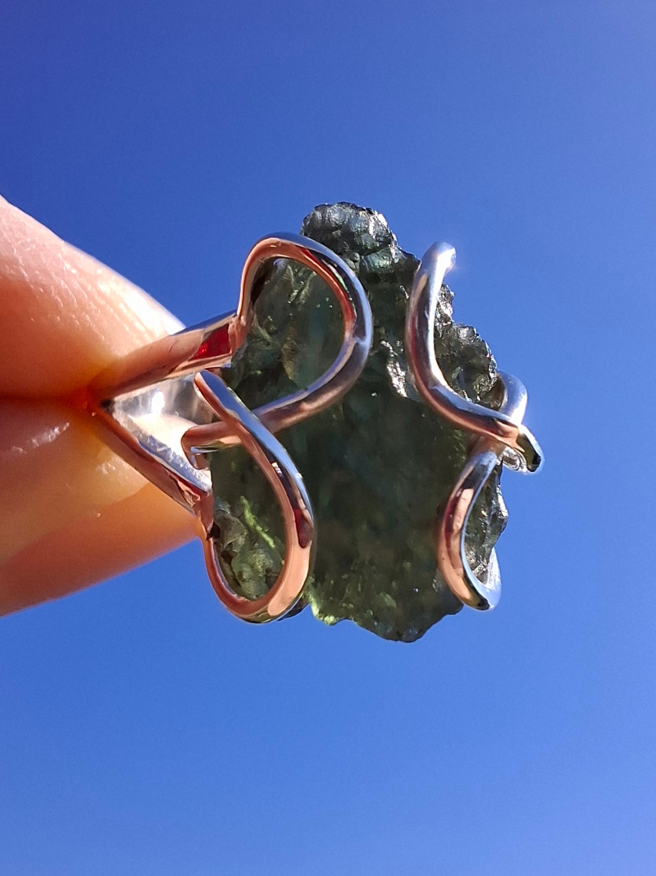 Moldavite Ring, size O, 925 Silver, Tektite (Ref: R7)