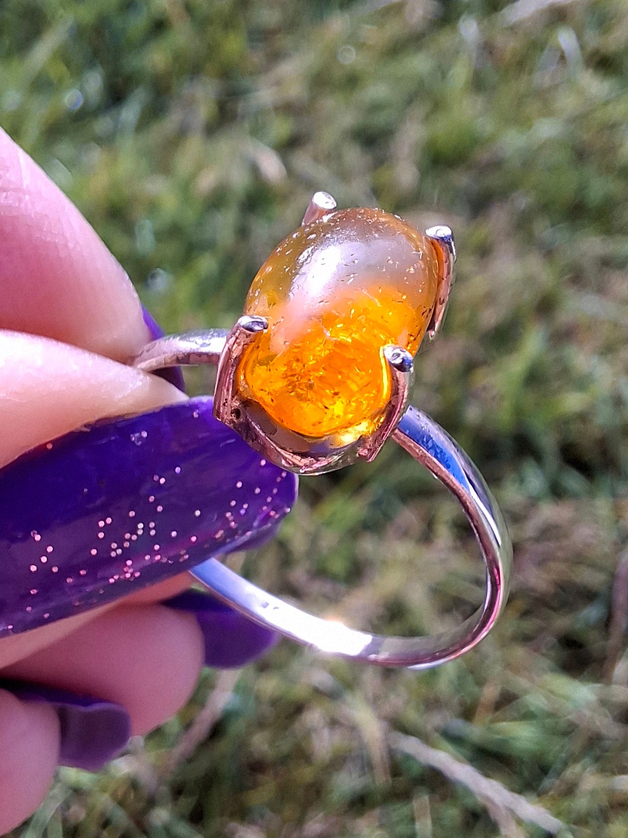 Baltic Amber Ring, size large Y, 925 Silver, Fossil (Ref: AR38)