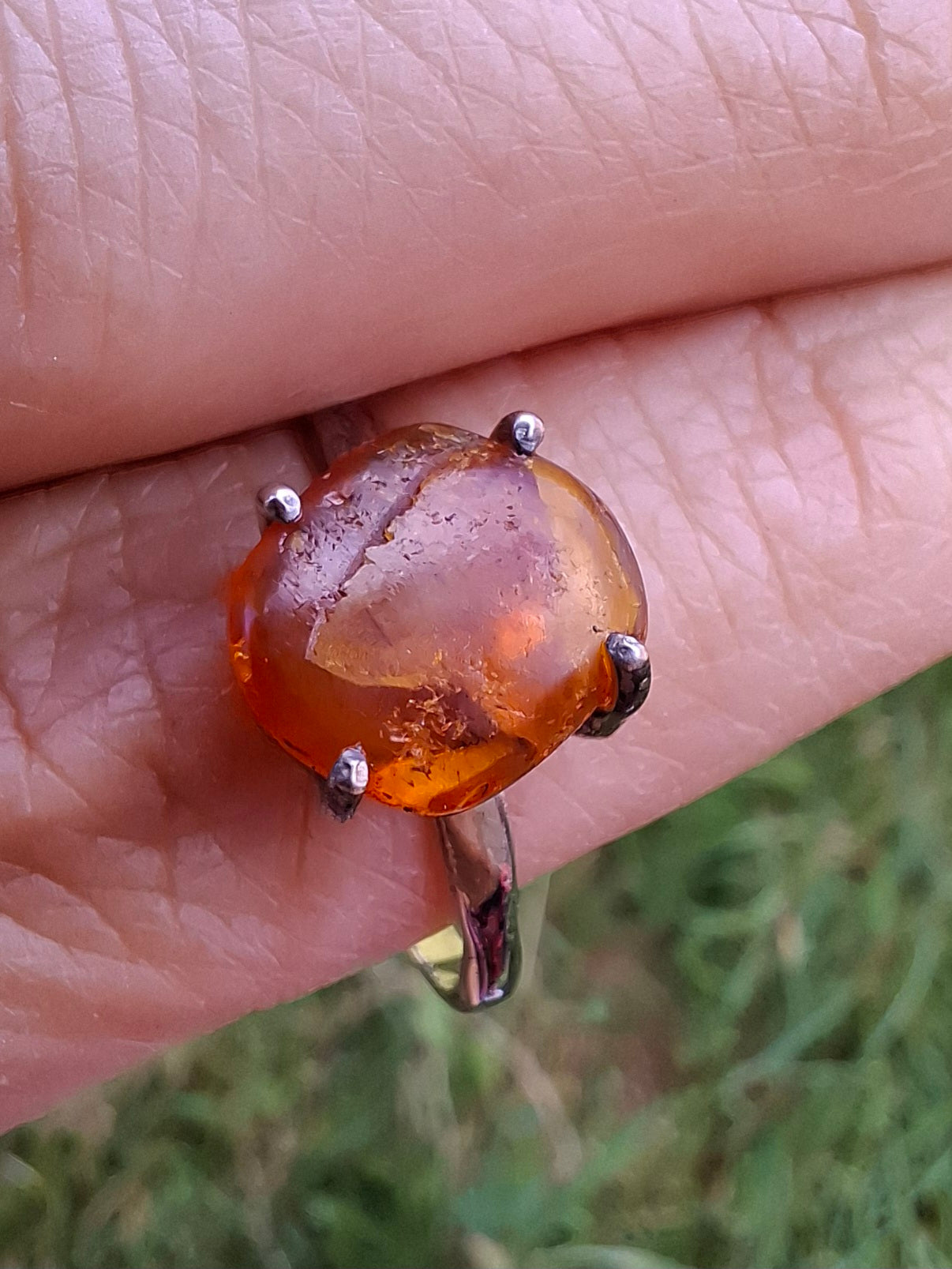 Baltic Amber Ring, size large X, 925 Silver, Fossil (Ref: AR35)