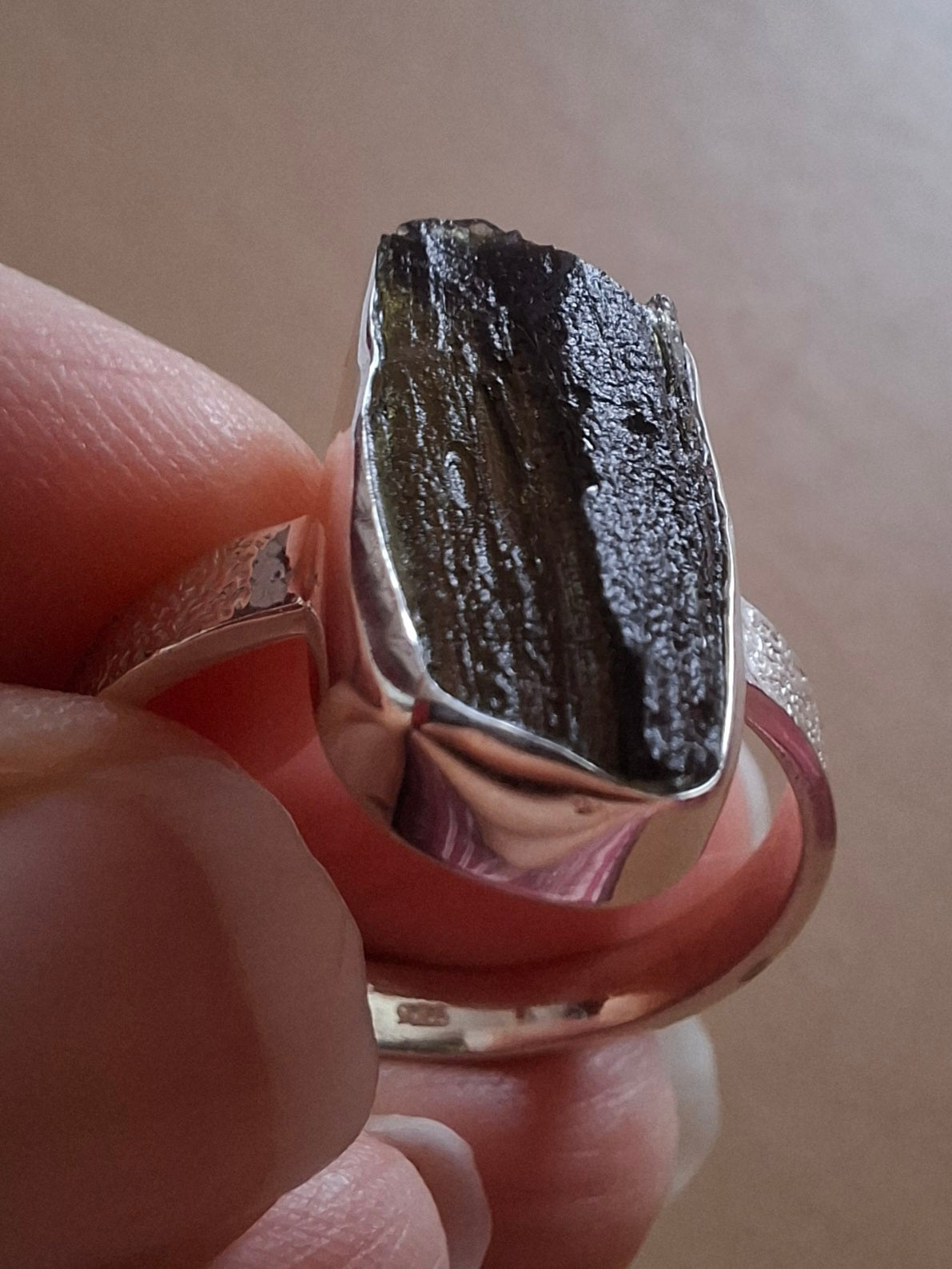 Moldavite Ring, size large Y/small Z, 925 Silver, Tektite (Ref: R332)