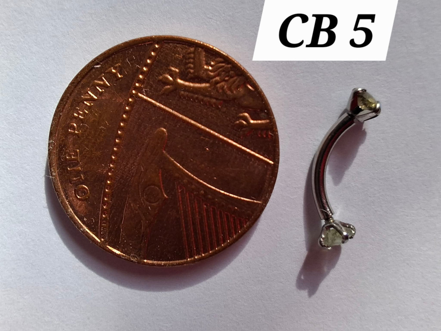 Moldavite (raw) CURVED BARBELL eyebrow body bar, 16G, Surgical steel, Tektite (Ref: CB5)