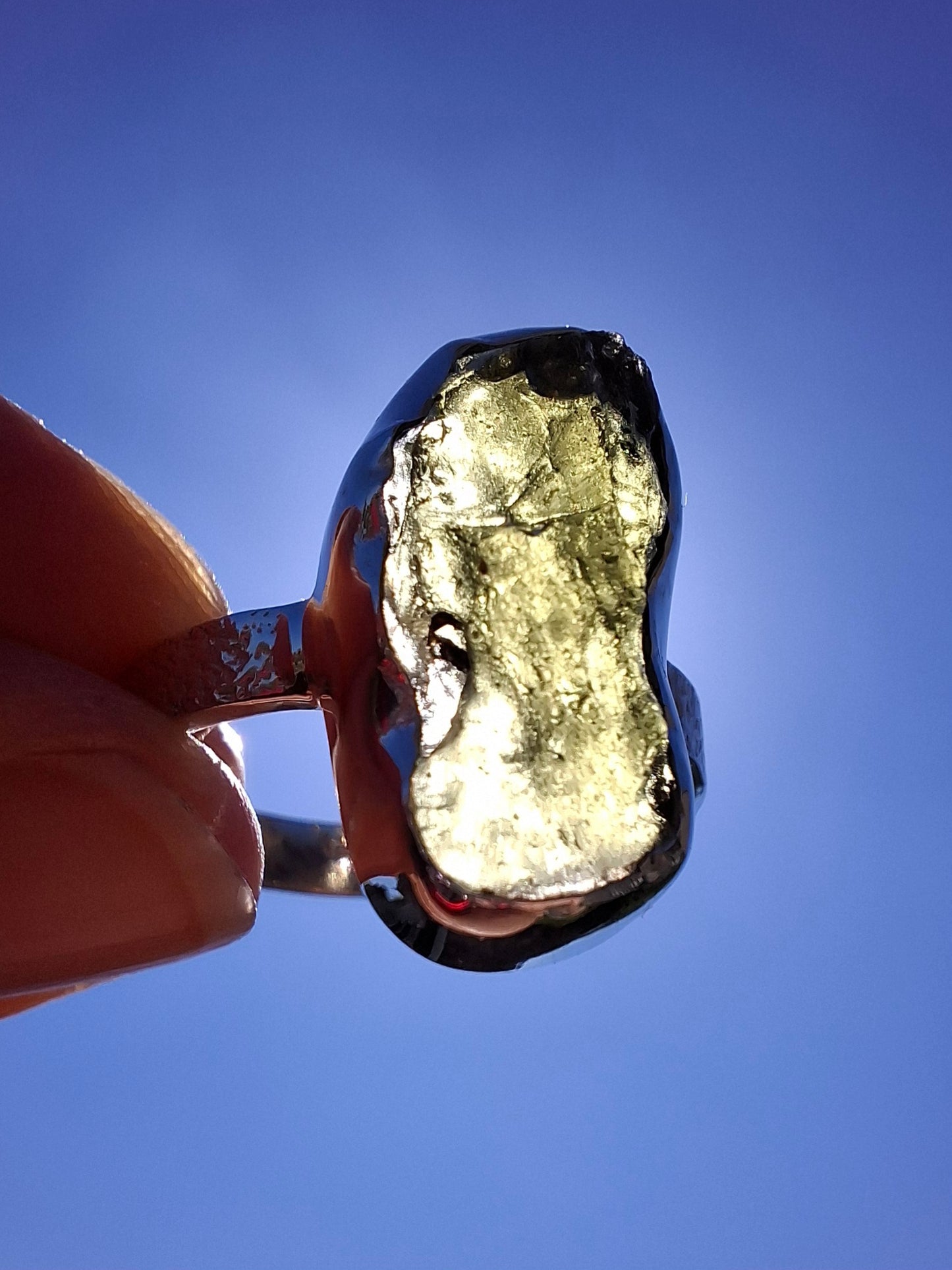 Moldavite Ring, size Y, 925 Silver, Tektite (Ref: R330)