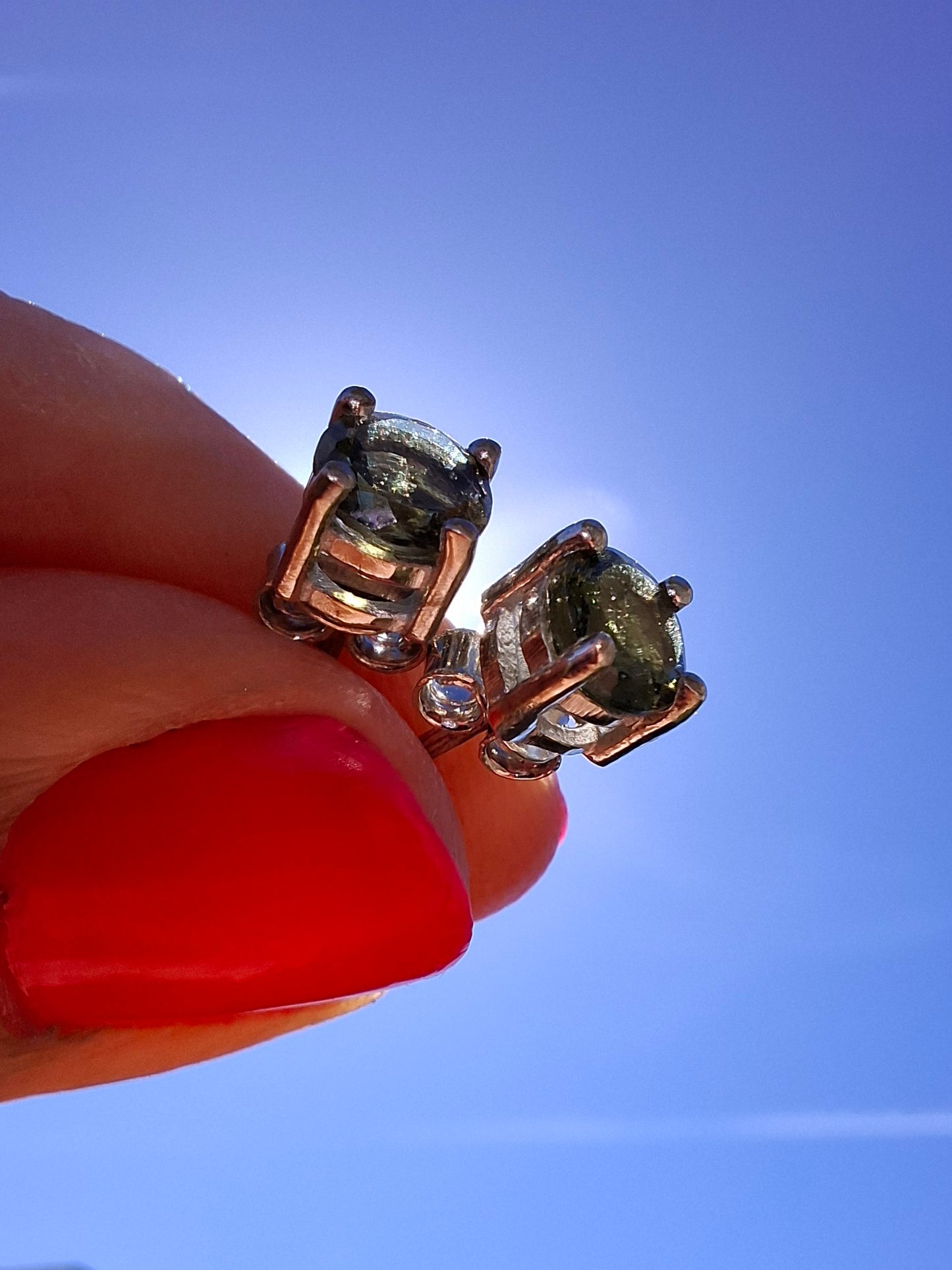 Moldavite (faceted) 5mm STUD EARRINGS, 925 Silver, Tektite (Ref: Pair44)