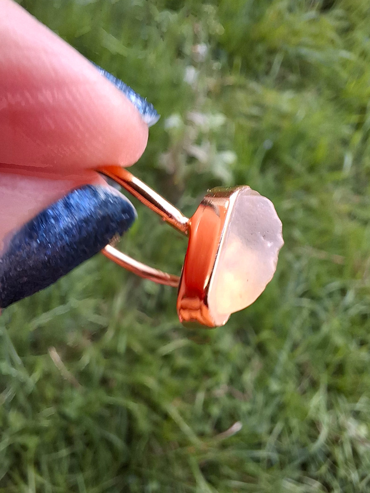 Libyan Desert Glass Ring, 14K GOLD Plated, size small O, Tektite (Ref: LR81)