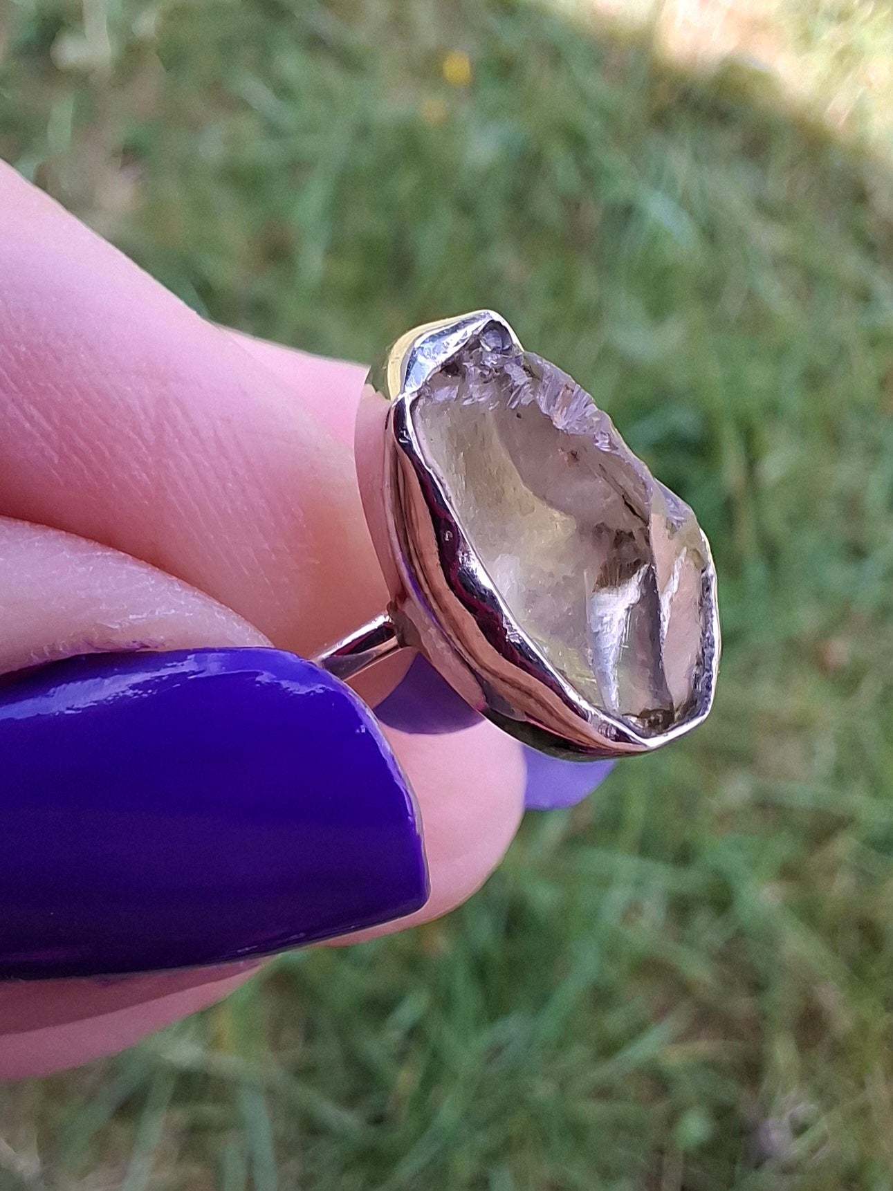 Libyan Desert Glass Ring, size K, 925 Silver, Tektite 🌈 (Ref: LR12)