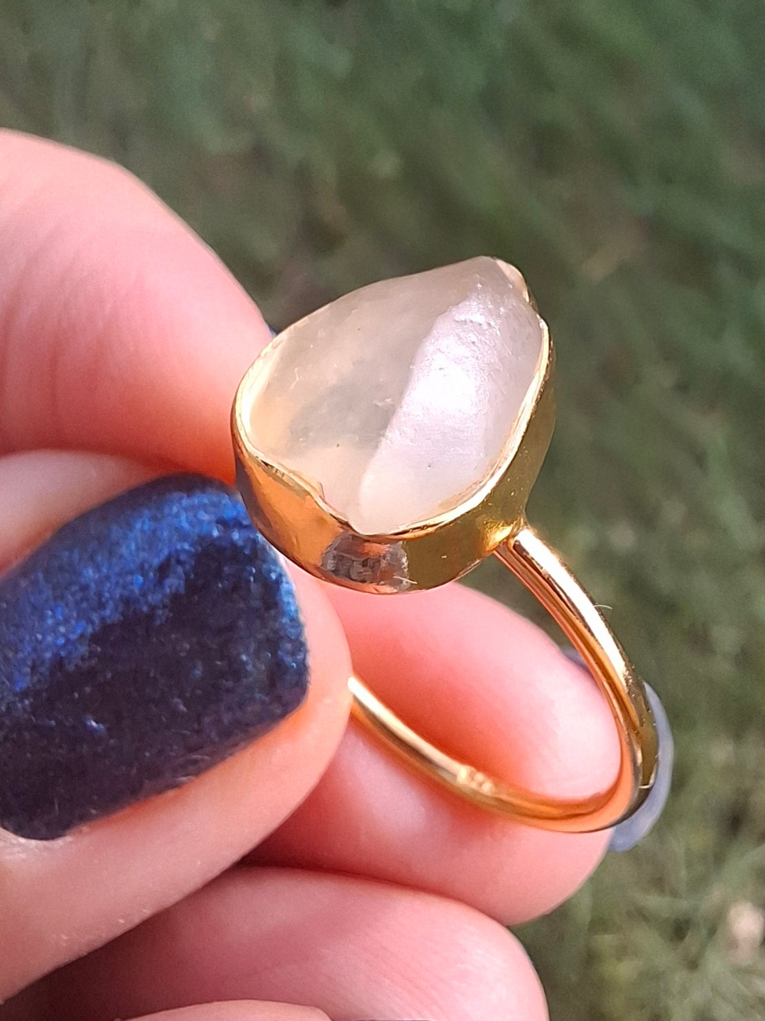 Libyan Desert Glass Ring, 14K GOLD Plated, size small O, Tektite (Ref: LR74)