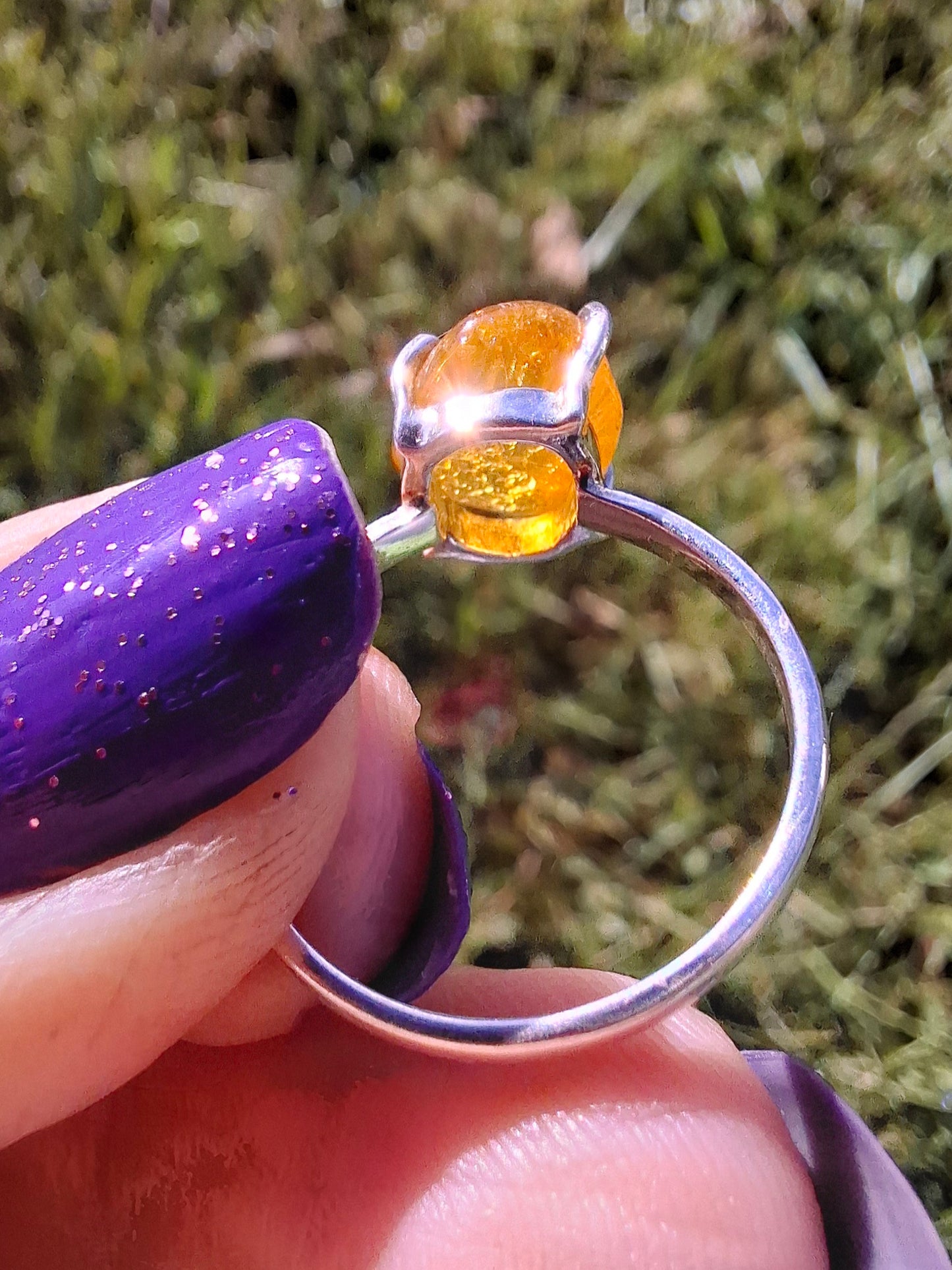 Baltic Amber Ring, size large O, 925 Silver, Fossil (Ref: AR12)