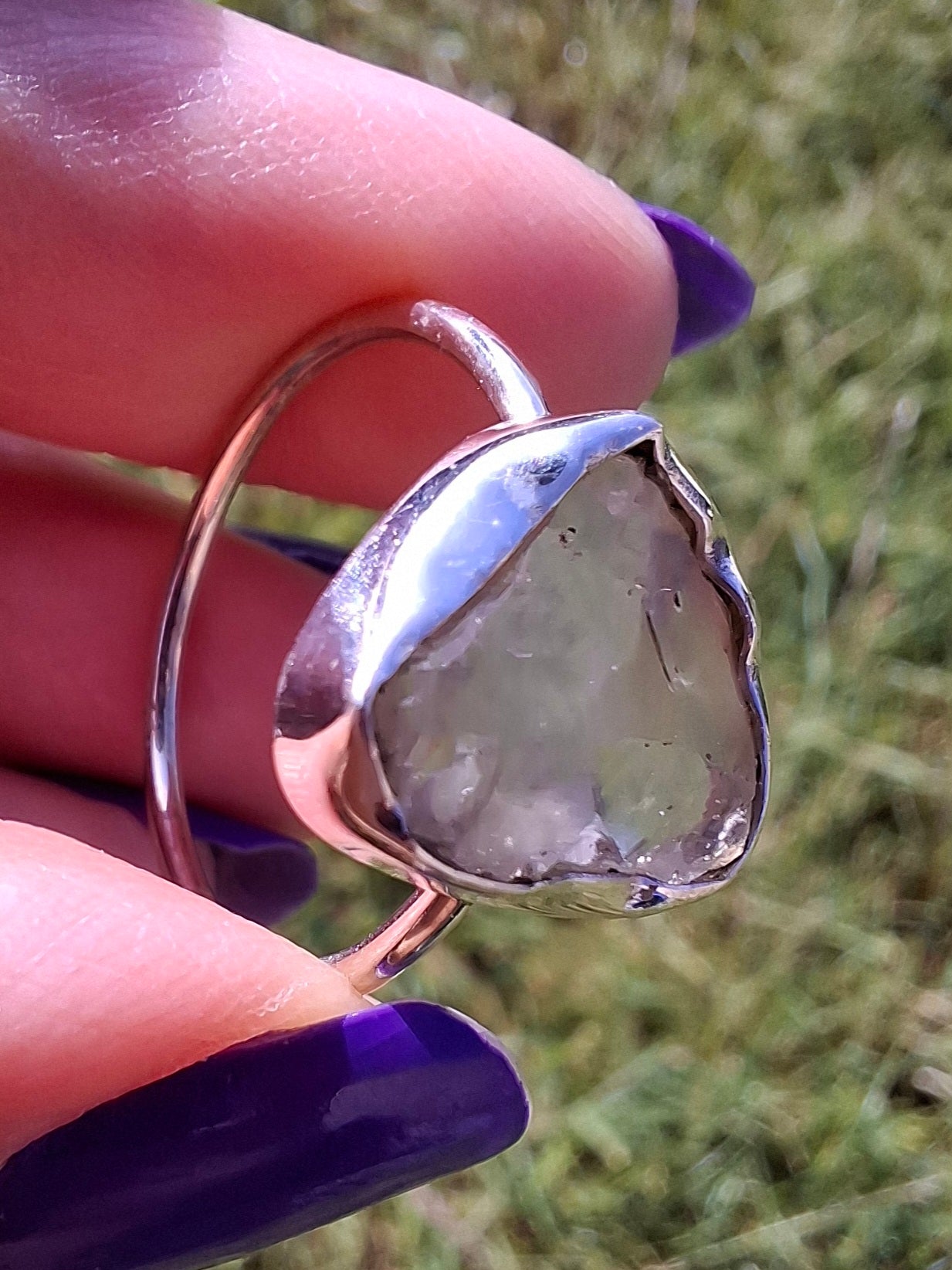 Libyan Desert Glass Ring, size small R, 925 Silver, Tektite (Ref: LR40)