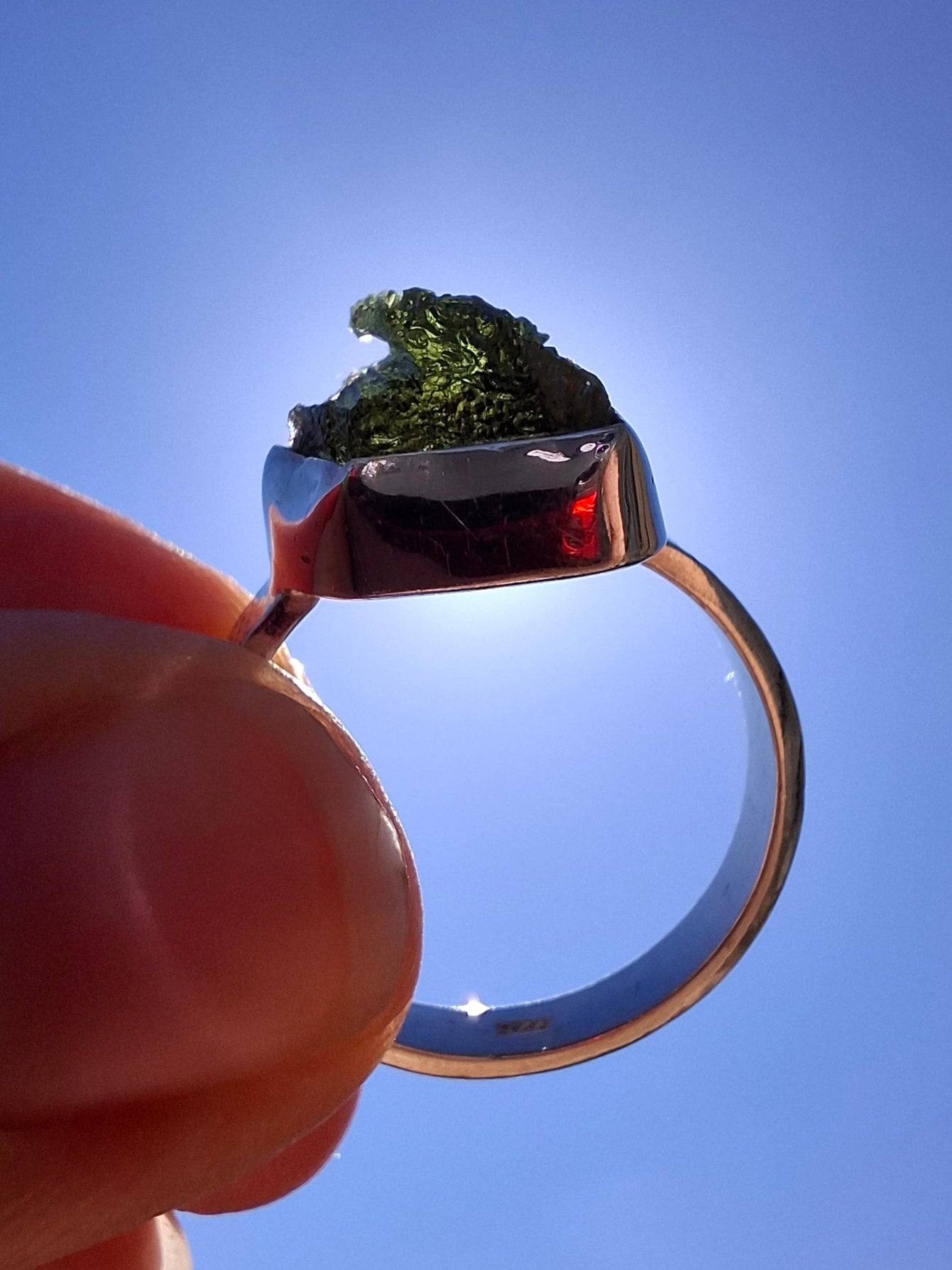 Moldavite Ring, size large R/small S, 925 Silver, Tektite (Ref: R319)