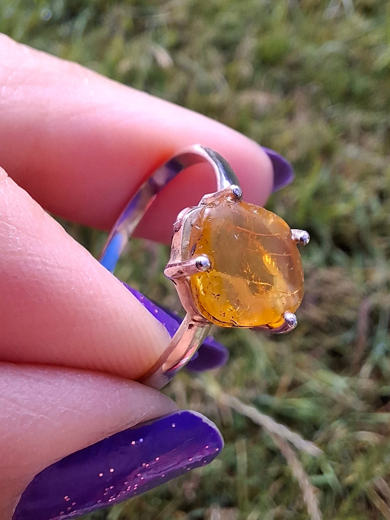 Baltic Amber Ring, size large X, 925 Silver, Fossil (Ref: AR33)