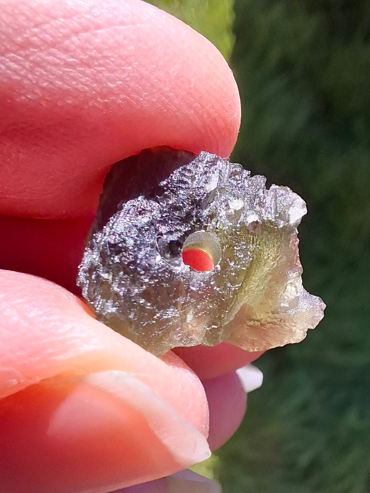 DRILLED, Moldavite Piece, 1.13g, Tektite (Ref: D7)