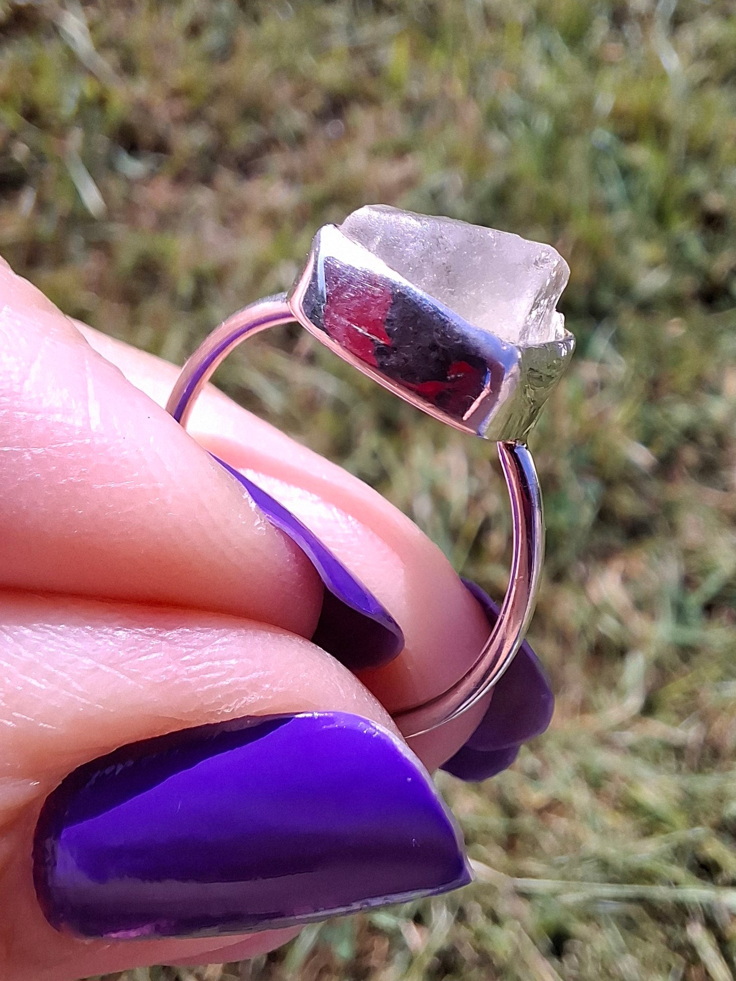 Libyan Desert Glass Ring, size large O, 925 Silver, Tektite (Ref: LR37)