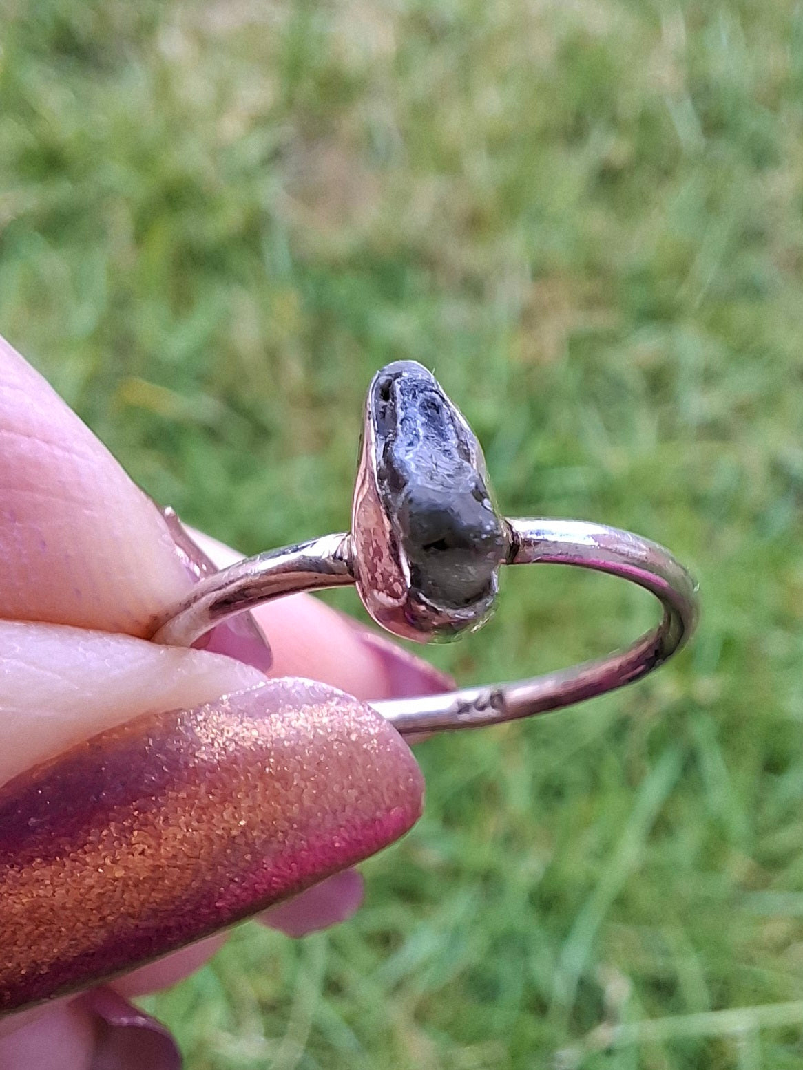 Moldavite Ring, size large M, 925 Silver, Tektite (Ref: R30)