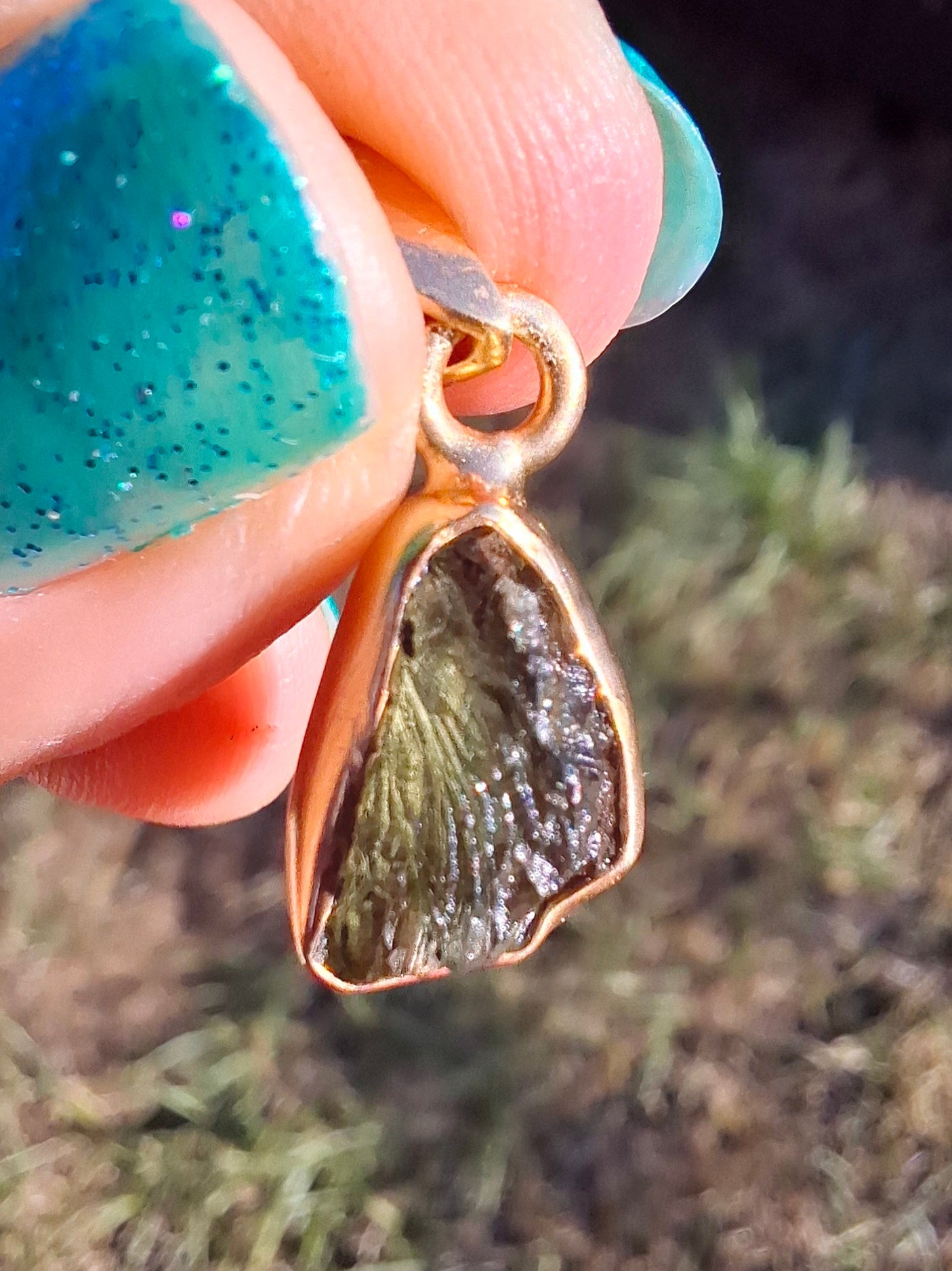Moldavite Pendant, 14K GOLD Plated, Tektite (Ref: P449)