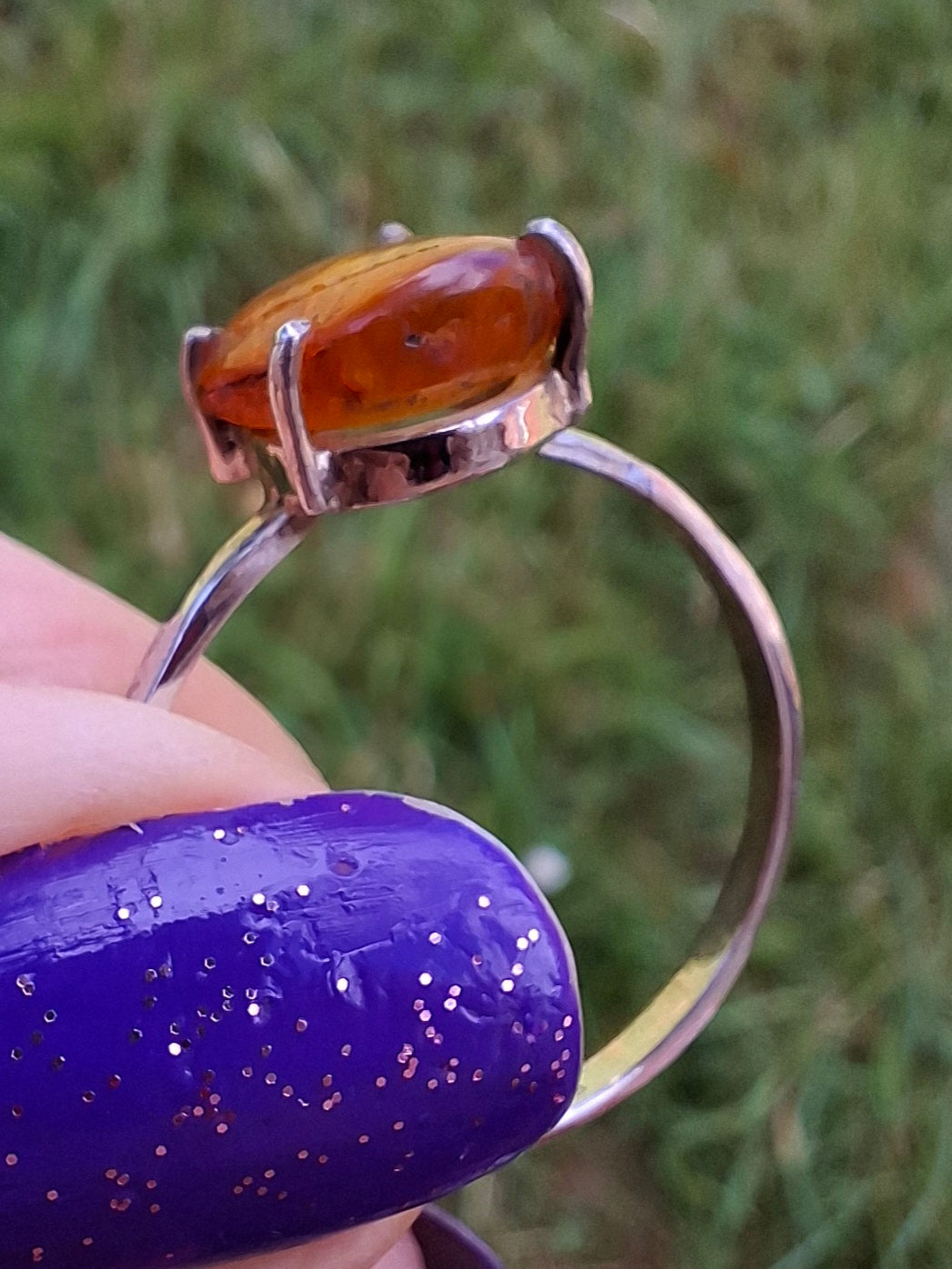 Baltic Amber Ring, size large X, 925 Silver, Fossil (Ref: AR35)