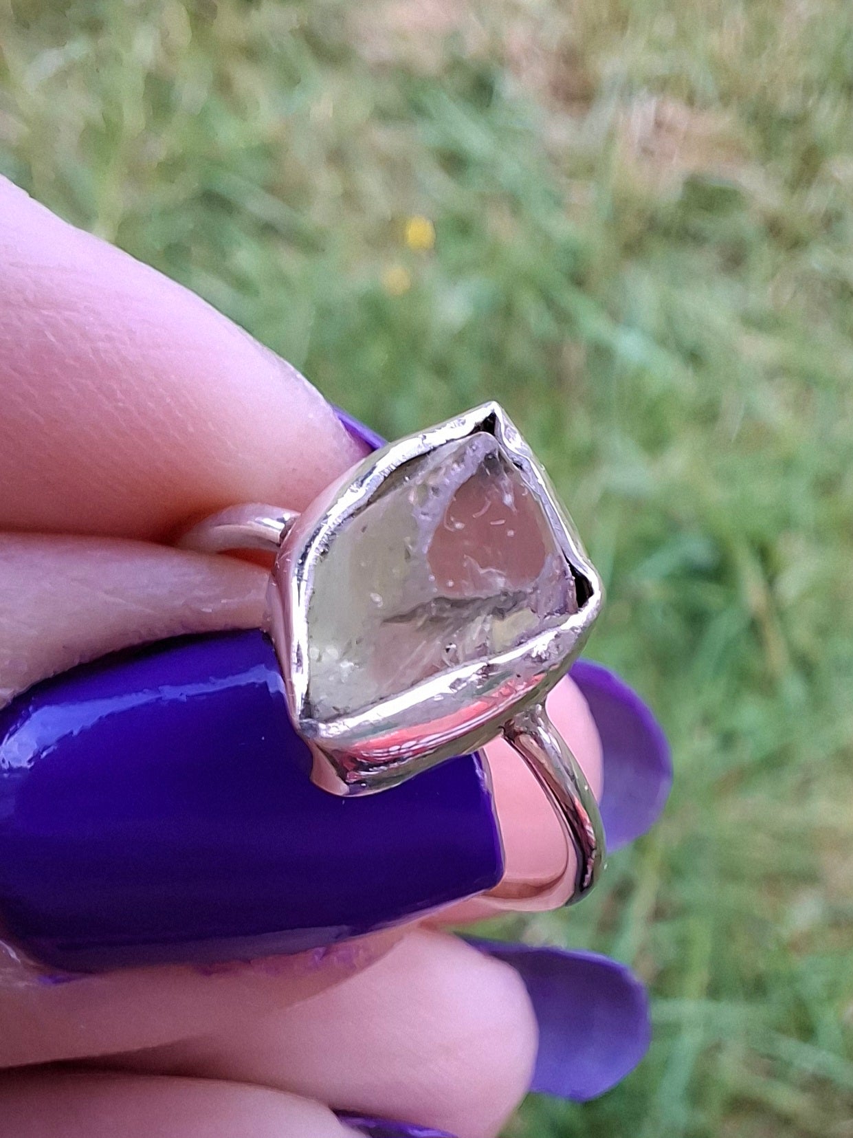 Libyan Desert Glass Ring, size large K/small L, 925 Silver, Tektite (Ref: LR17)