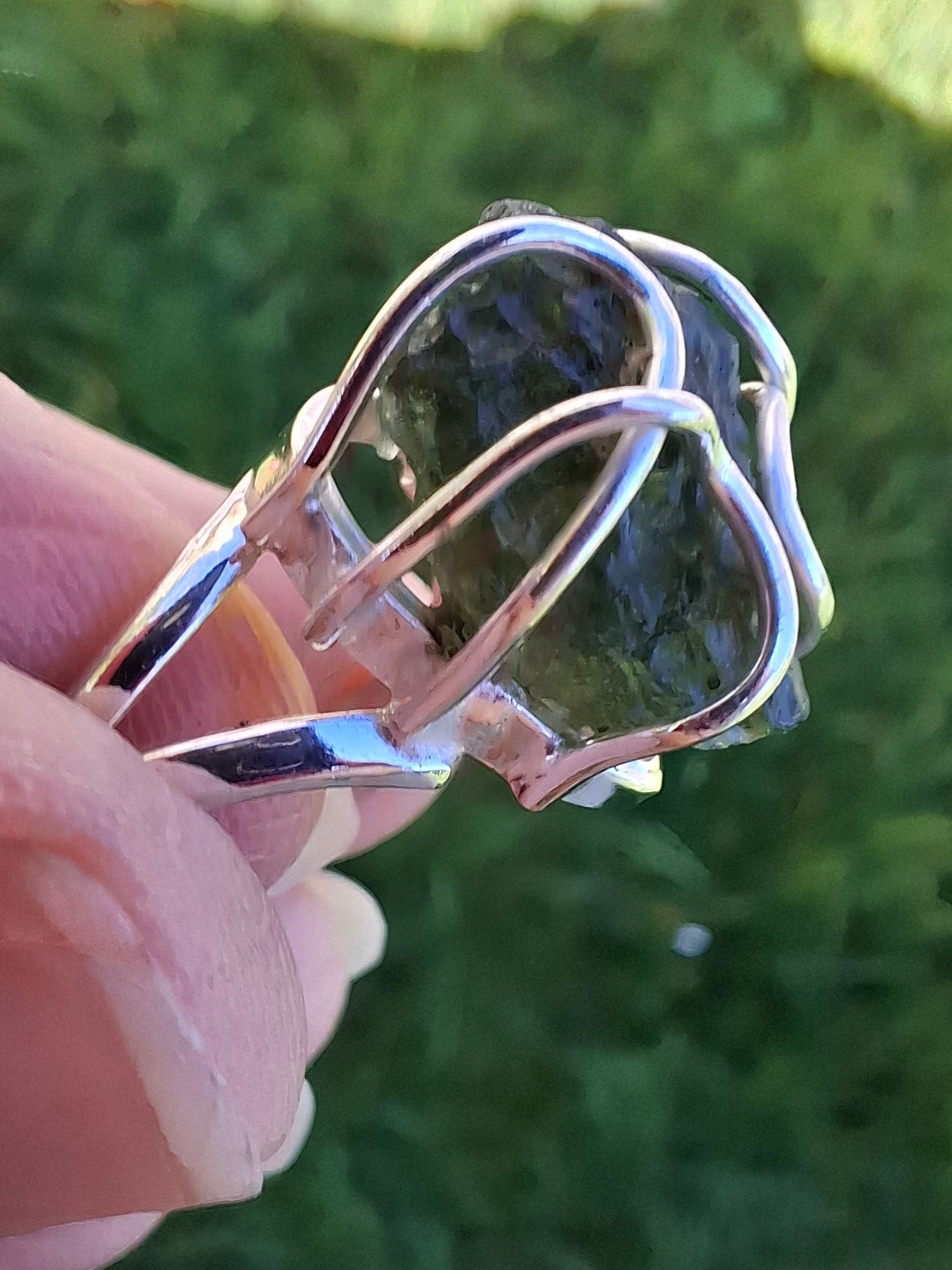 Moldavite Ring, size O, 925 Silver, Tektite (Ref: R7)