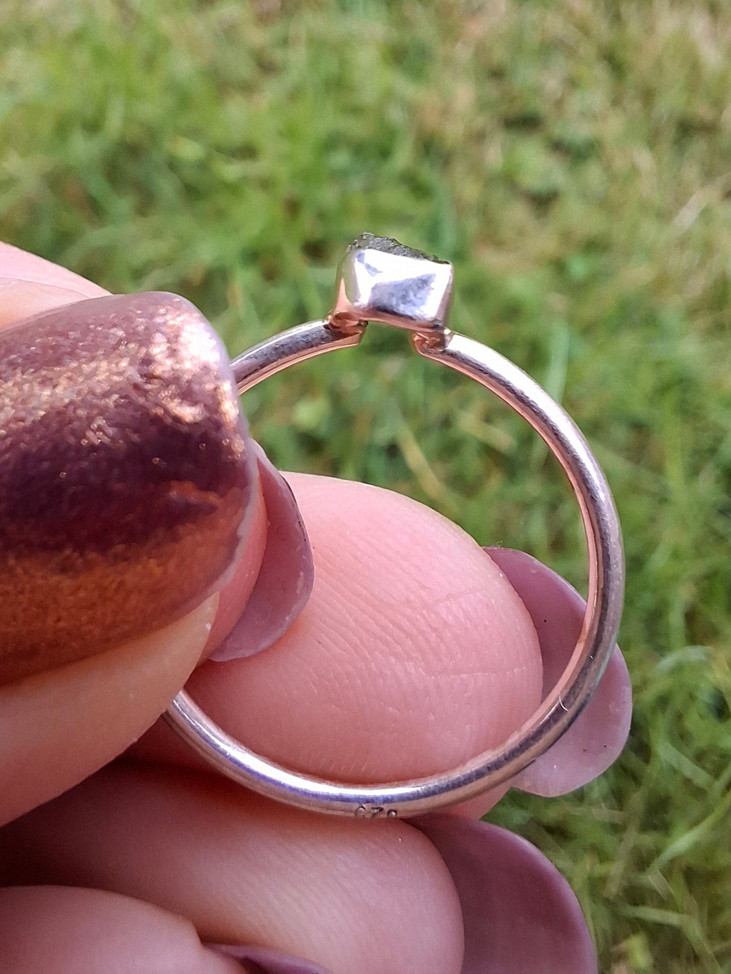 Moldavite Ring, size large M, 925 Silver, Tektite (Ref: R38)