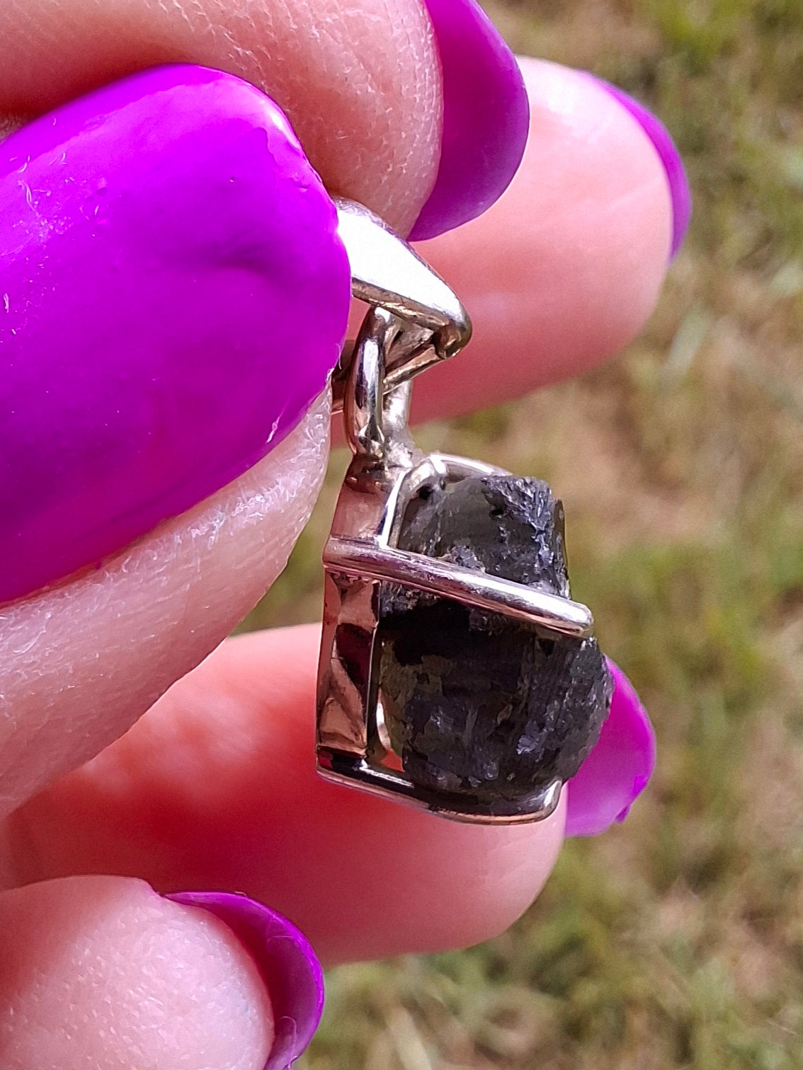 Moldavite Claw Pendant, 925 Silver, Tektite (Ref: P24)