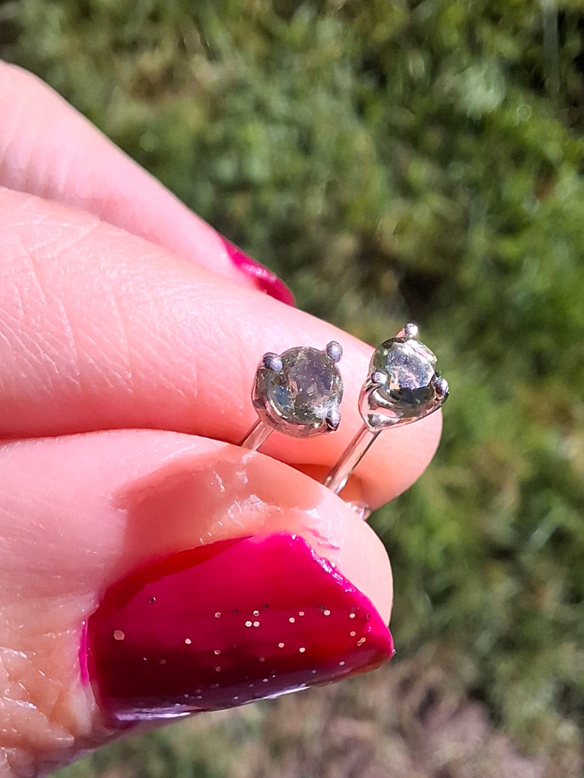 Moldavite (Faceted) 3mm STUD Earrings, 925 Silver (Ref: Pair 58)